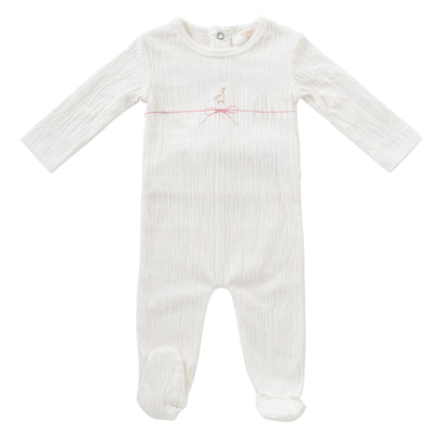 String pink bow footie by Kipp Baby