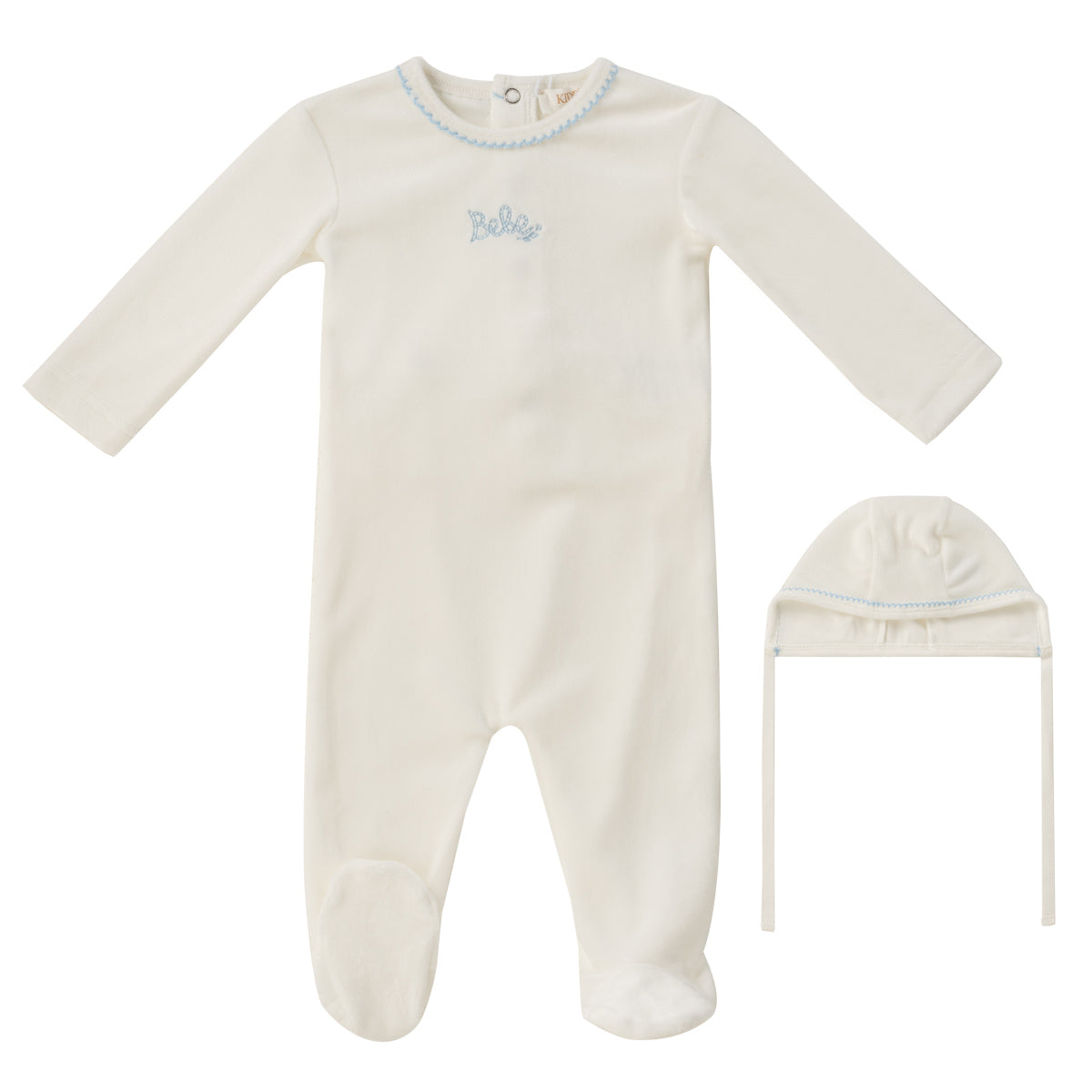 Kipp Baby Bebe white/blue footie + bonnet