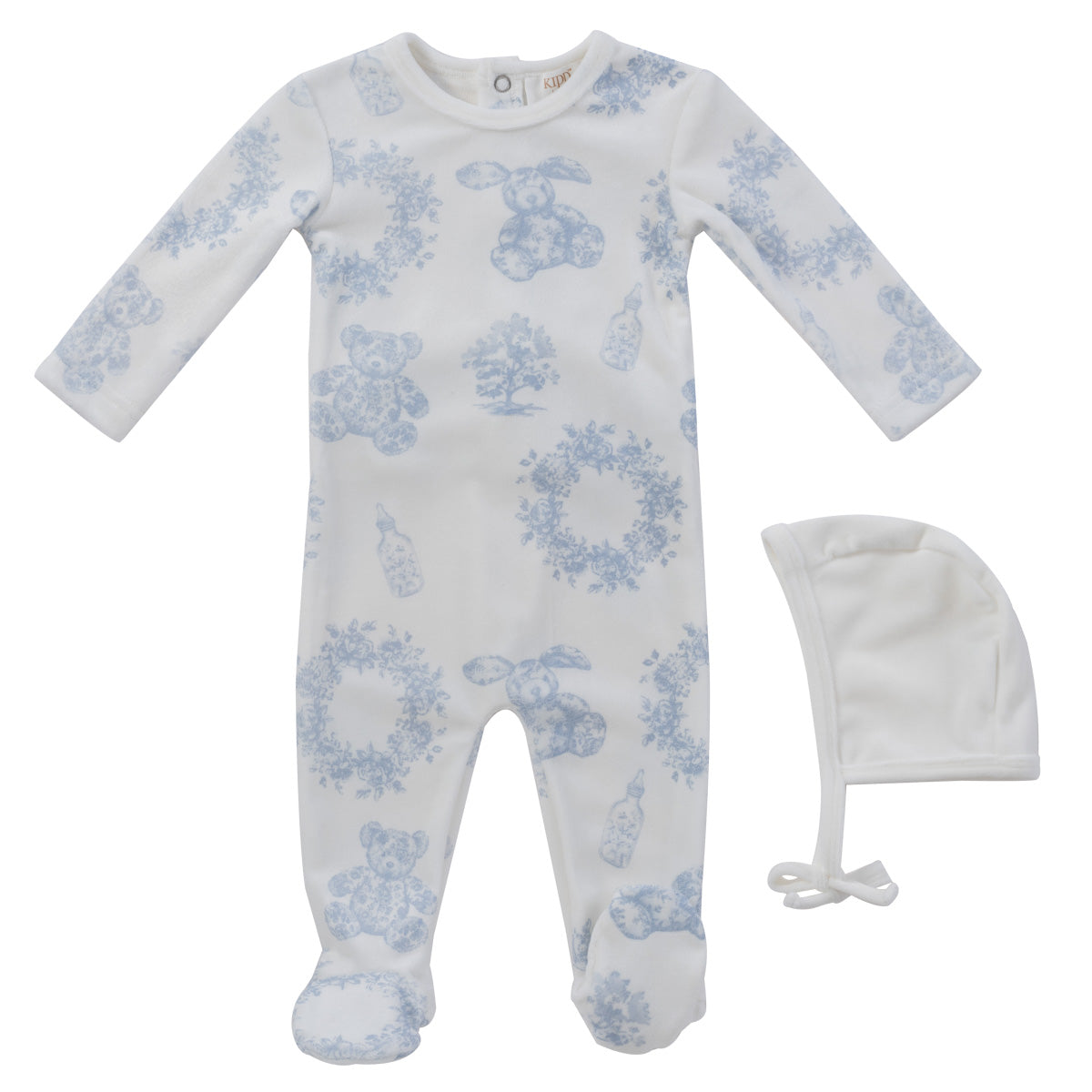 Kipp Baby Petit toile blue footie + bonnet