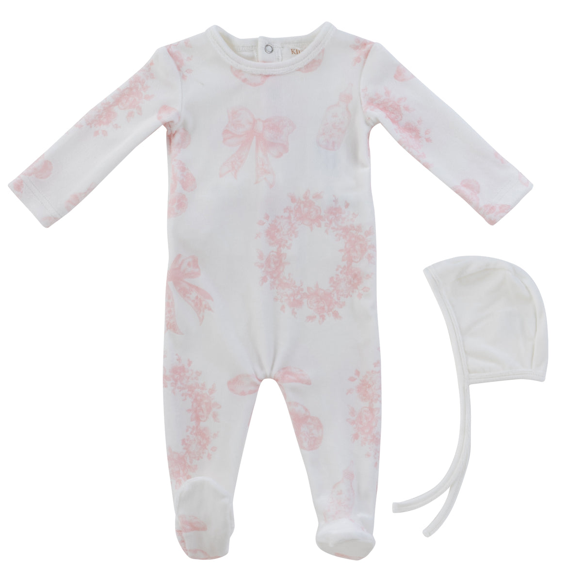 Kipp Baby Petit toile pink footie + bonnet
