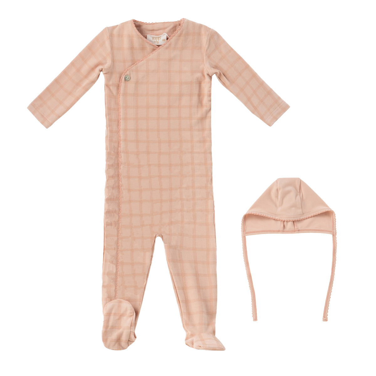 Kipp Baby Felt plaid pink footie + bonnet