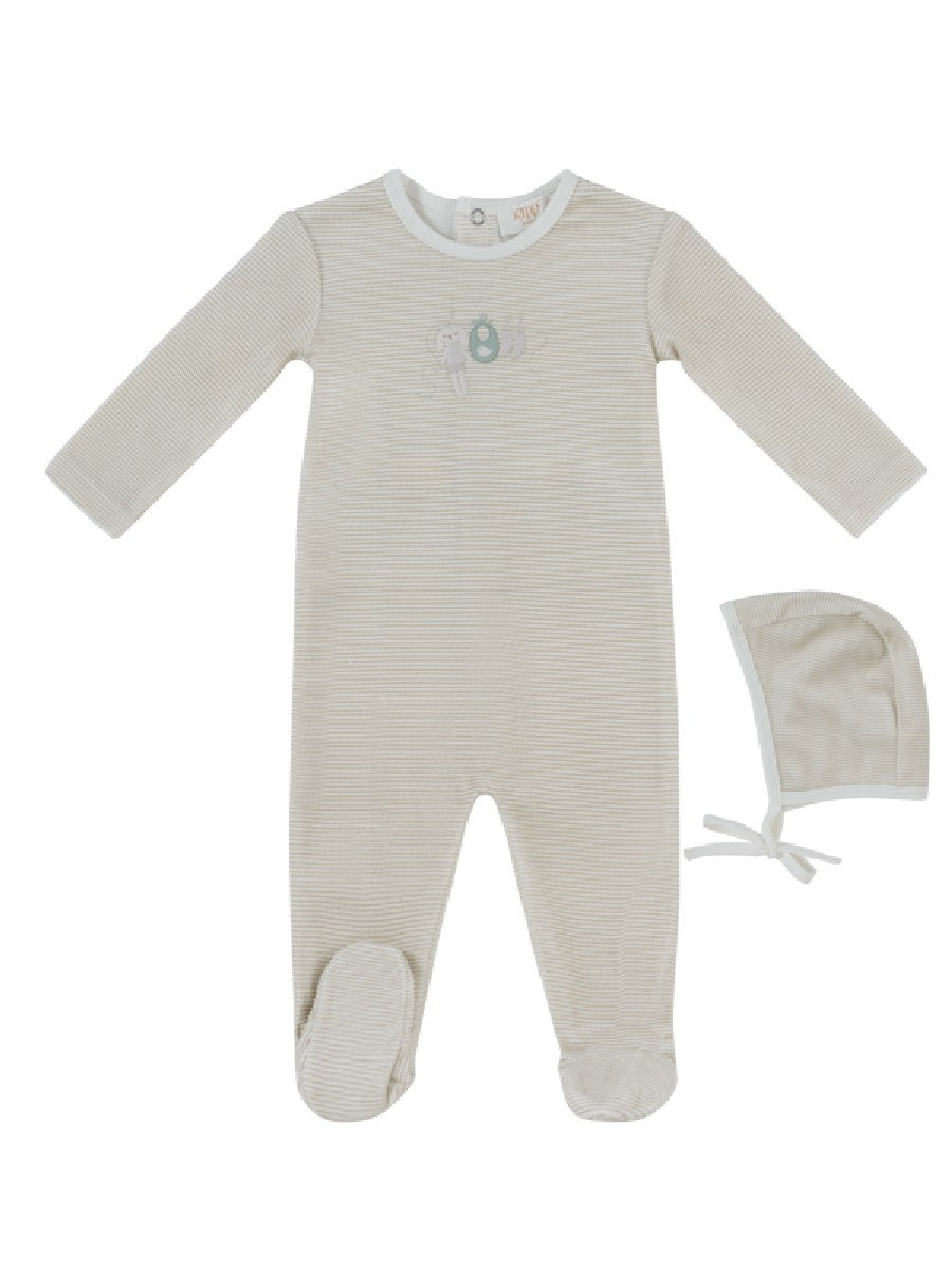 Kipp Baby Bunny stone stripe velour footie set - Flying Colors