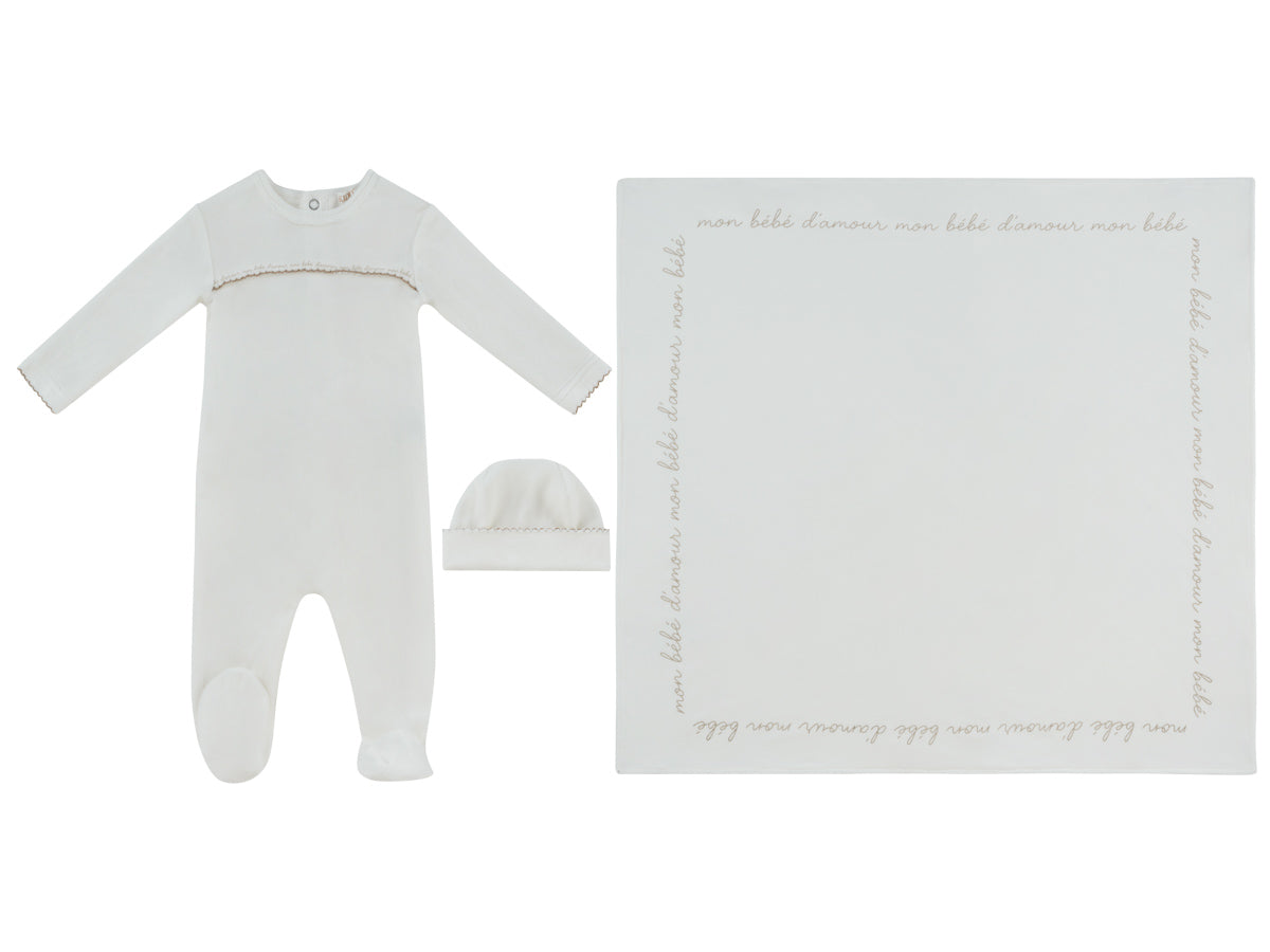 Kipp Baby Mon bebe taupe velour layette set - Flying Colors