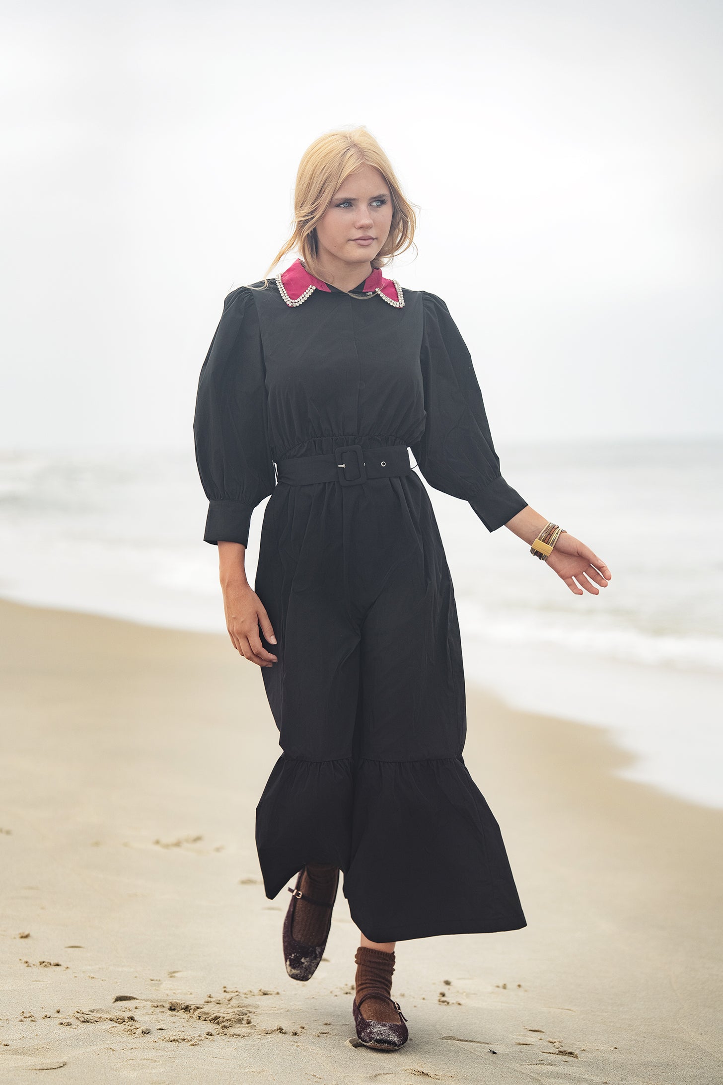 Gem Gemstone collared black dress