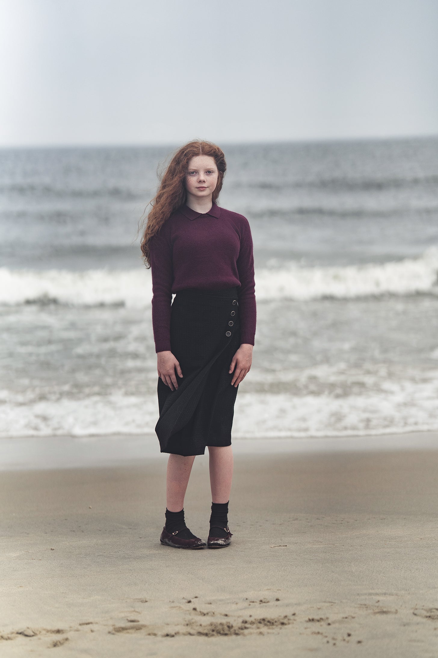 Gem Collar crew neck burgundy sweater