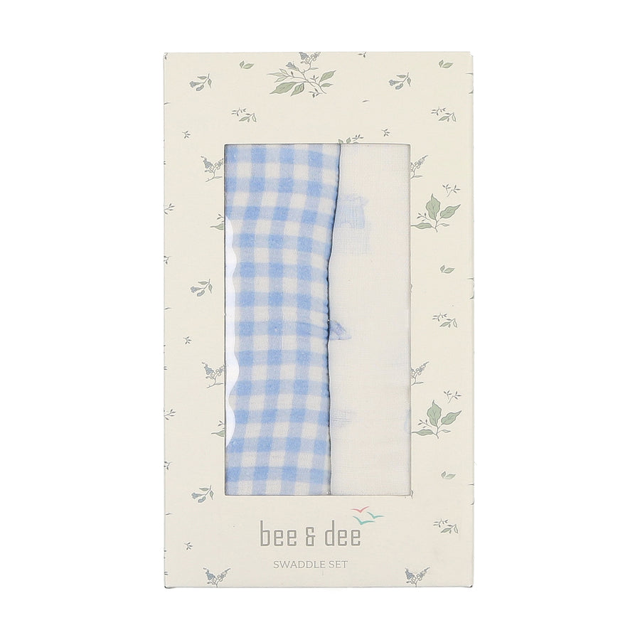 Take me home blue muslin swaddle set by Bee & Dee