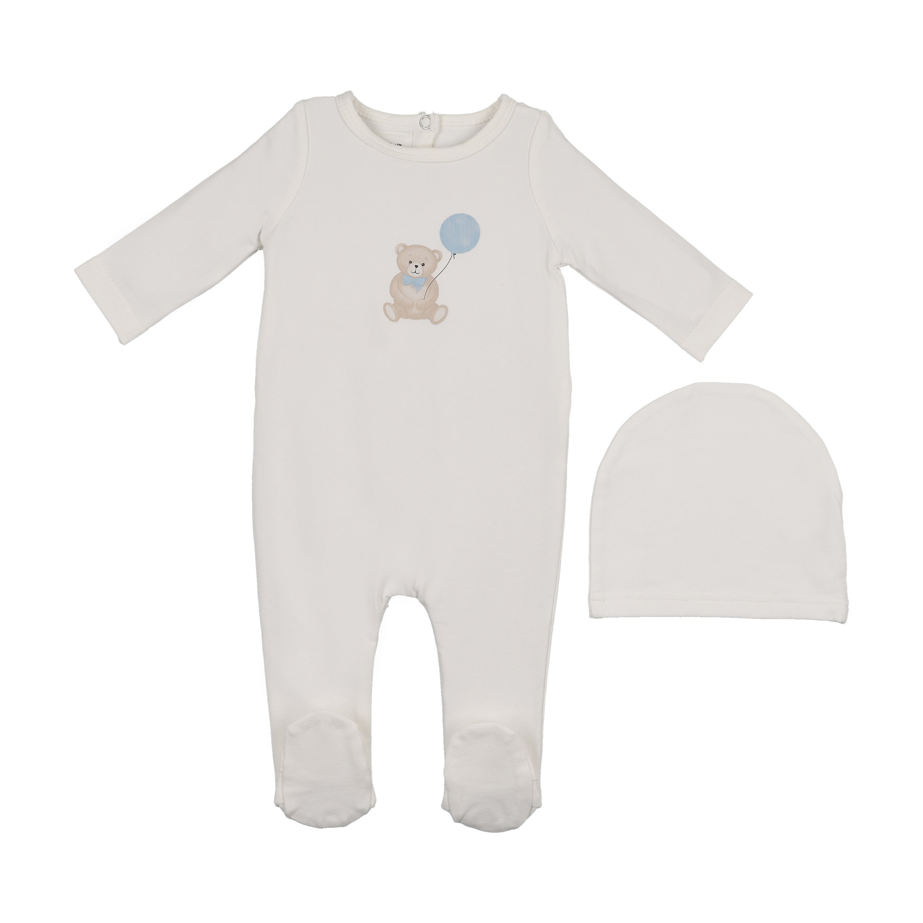 Maniere Teddy printed white footie + beanie