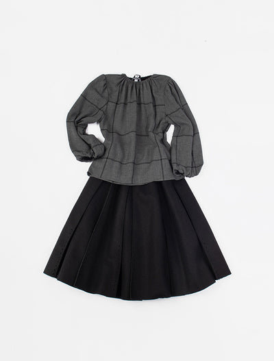 Folded laser cut felt black midi skirt by Venera Arapu