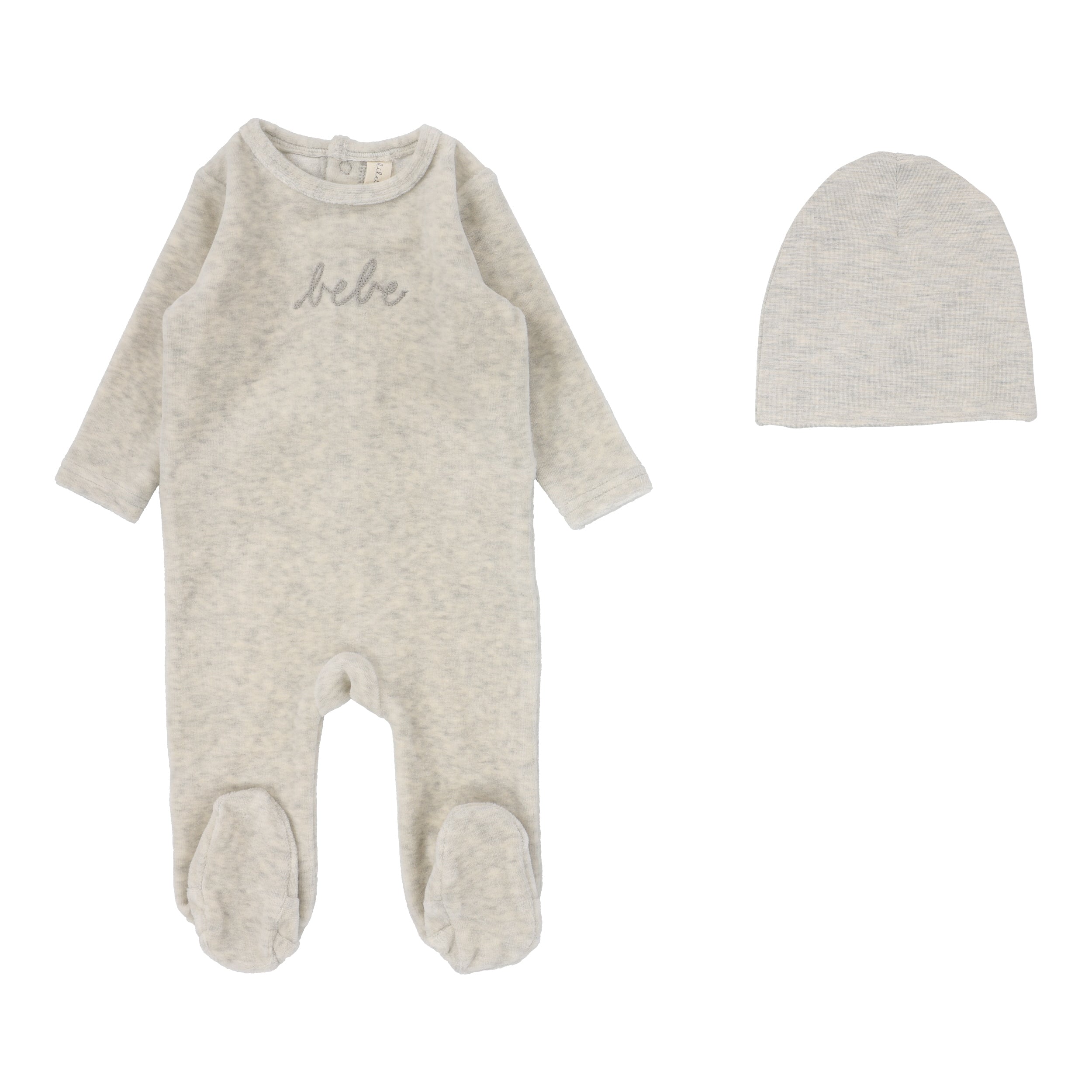 Lilette Velour bebe heather oatmeal footie set