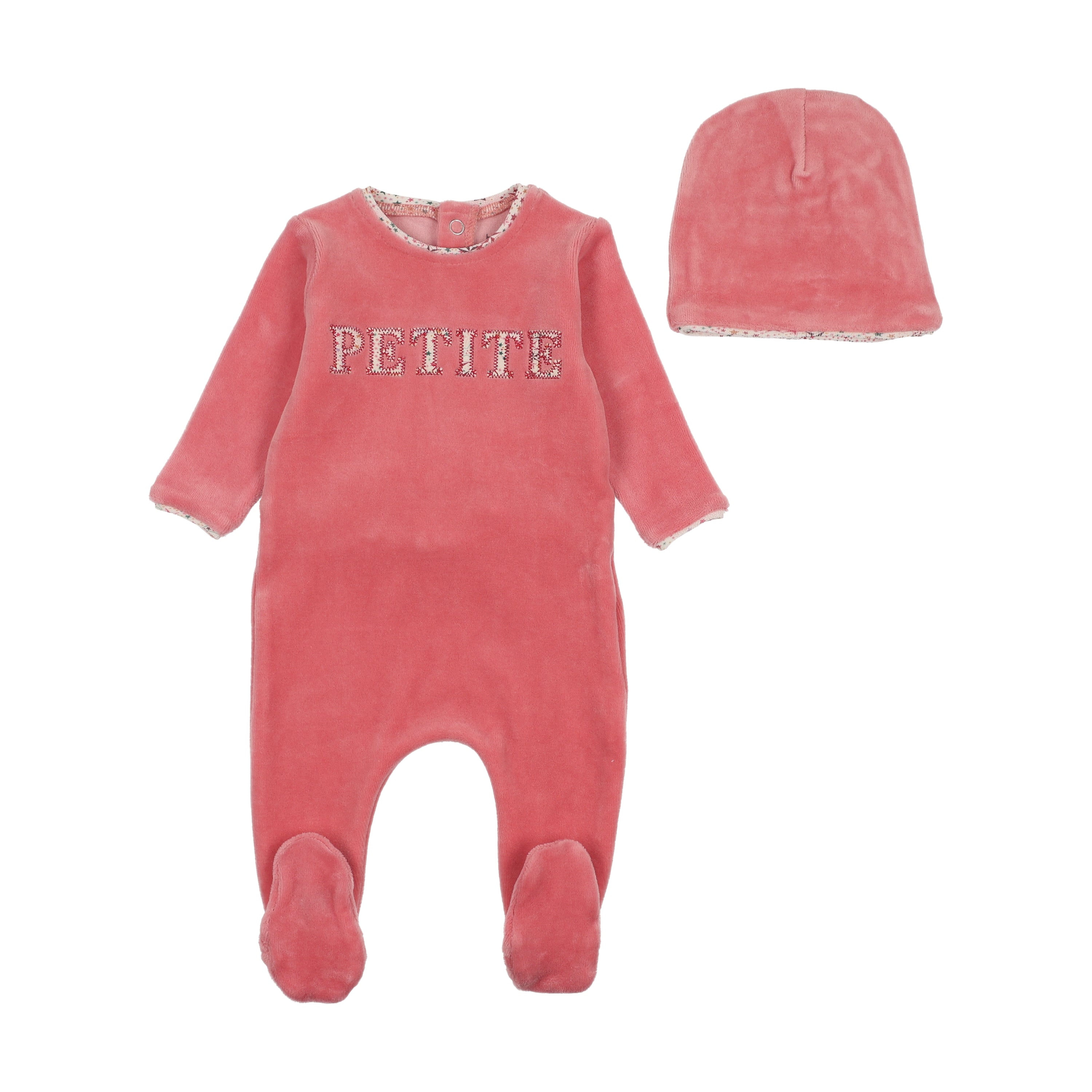 Bee & Dee Hibiscus velour petite footie + beanie