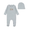 Vintage image feather footie + beanie by Bee & Dee