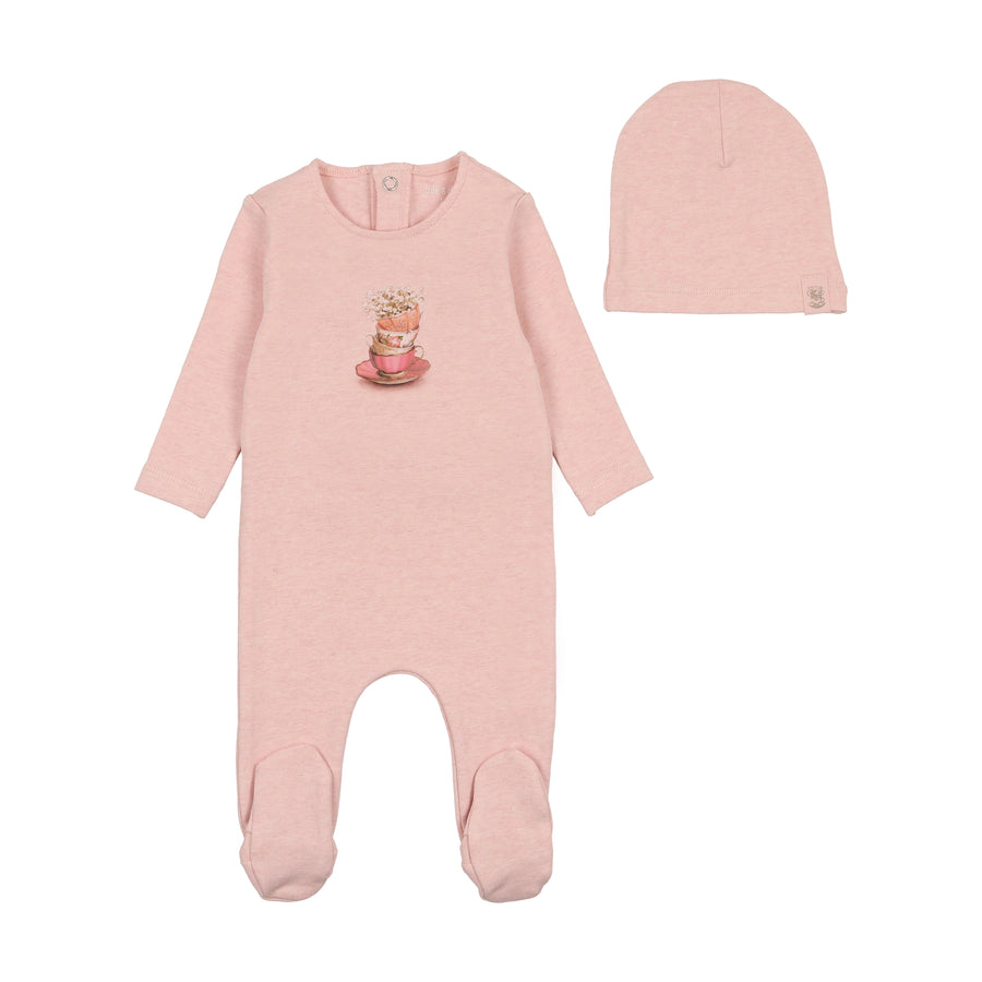 Bee & Dee Waffle Wrap  Footie with Beanie - Creme Pink
