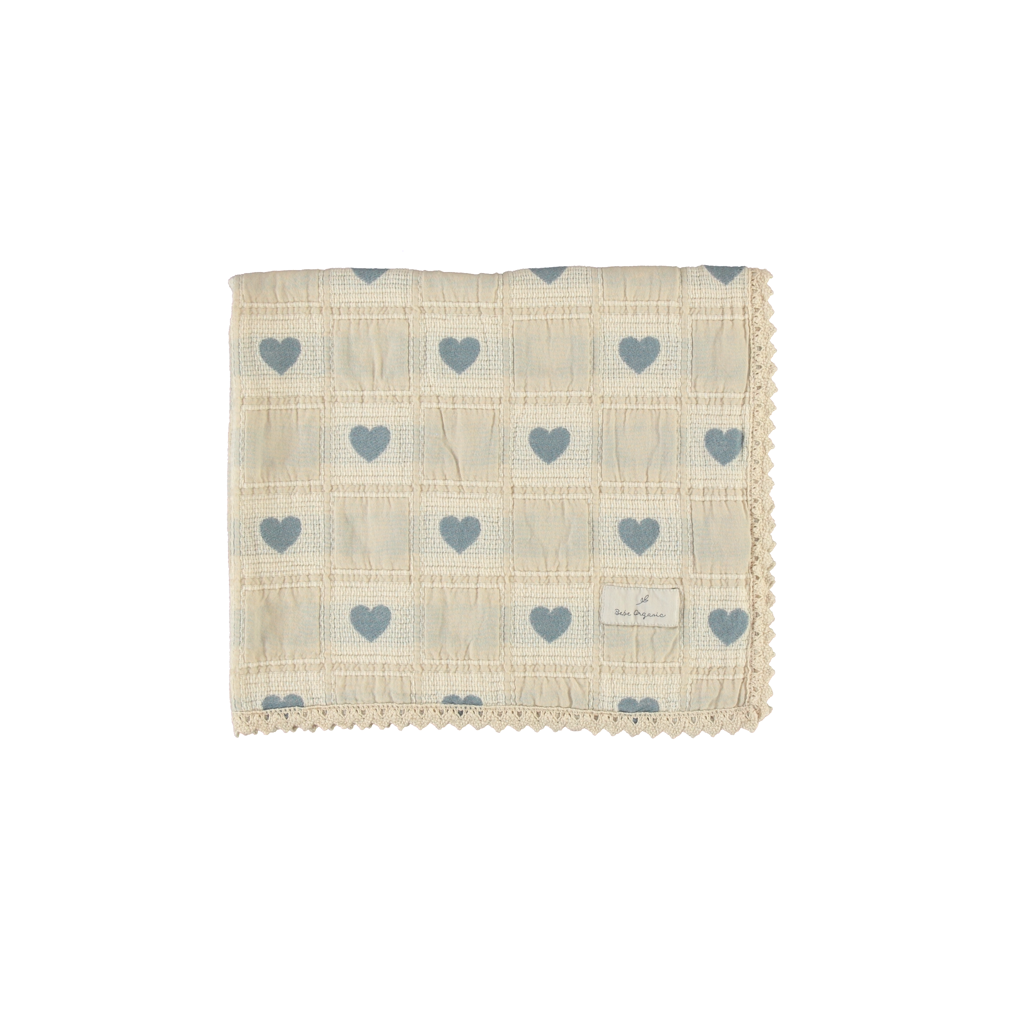 Bebe Organic Patchwork blue heart blanket