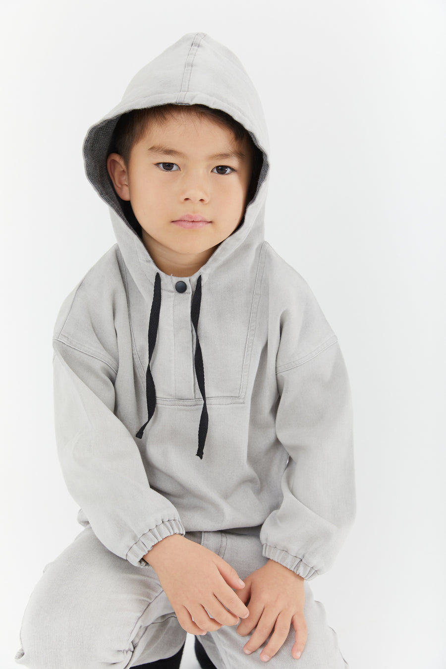 Grey denim hoodie top by Crew Kids