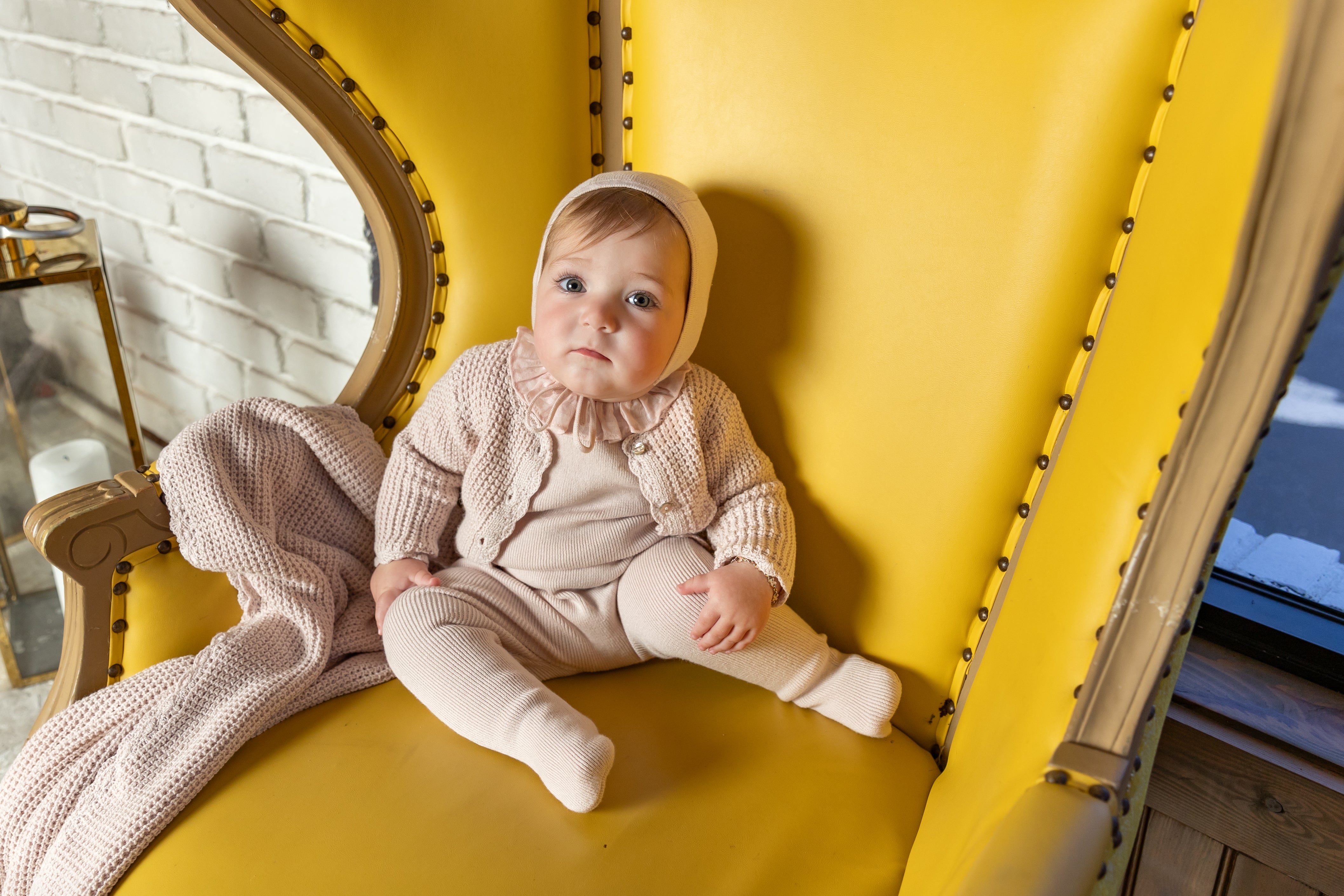 Bee & Dee Wisteria waffle cardigan footie + bonnet