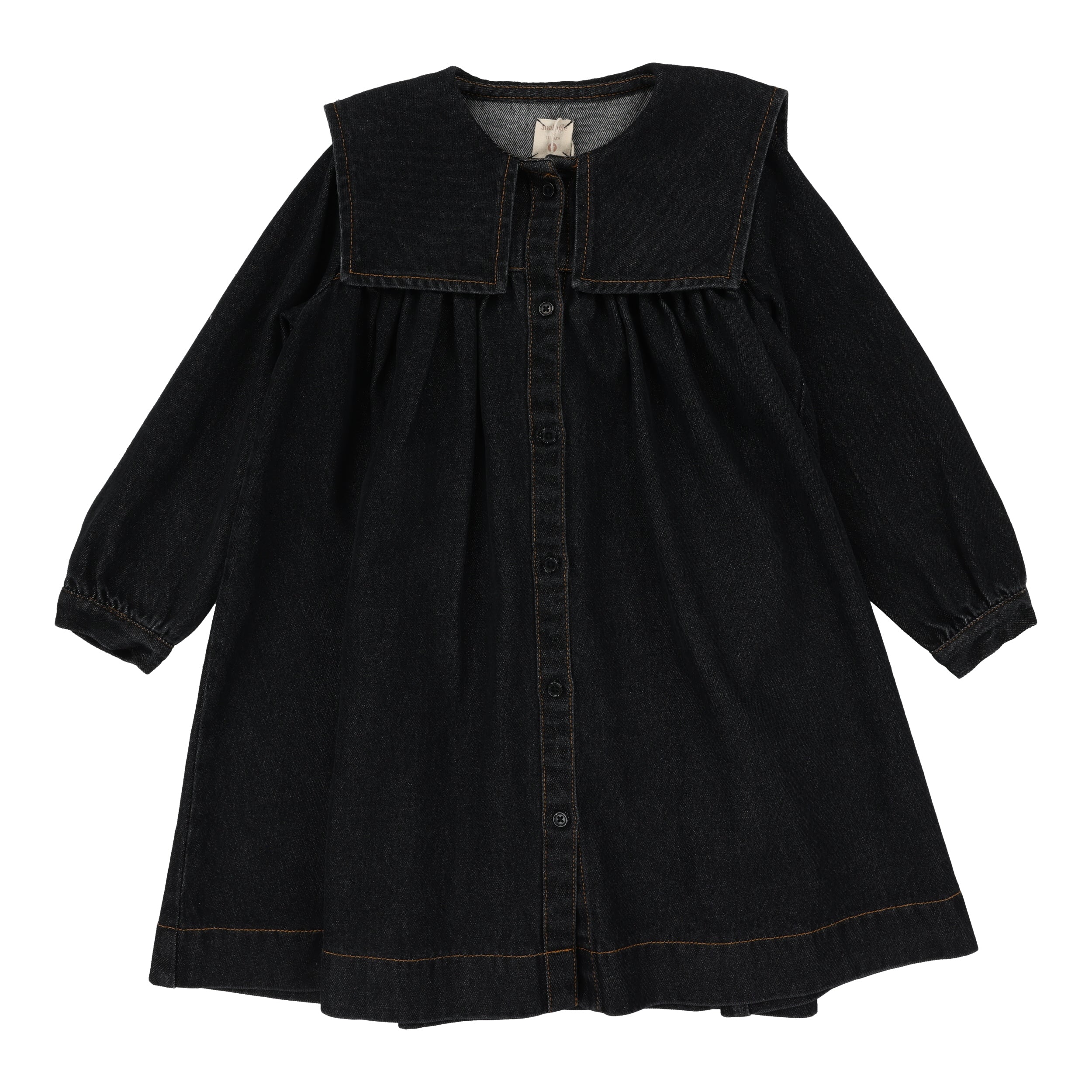 Lil Legs Sailor pleated black denim dress