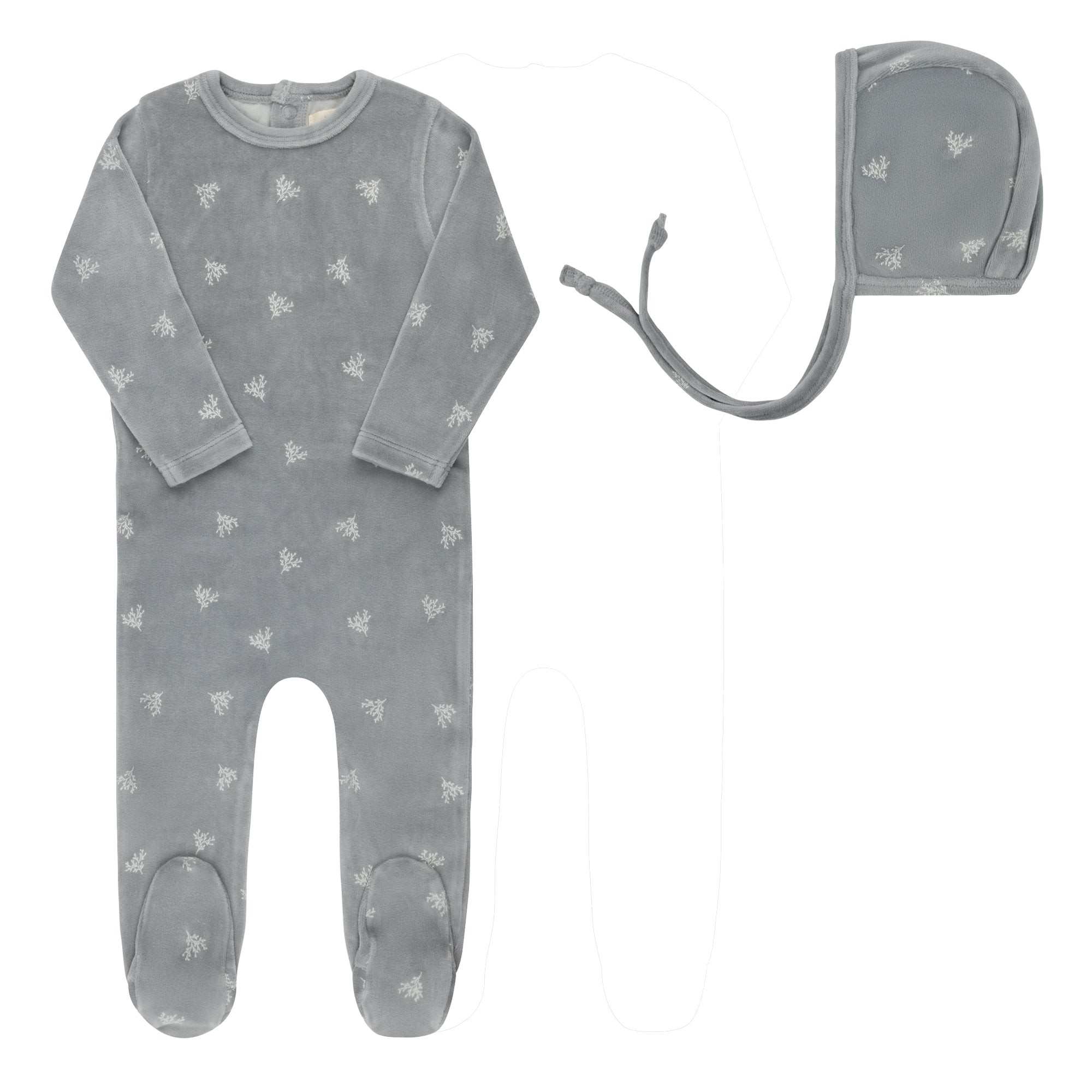Ely's & Co Leaf pattern blue velour footie