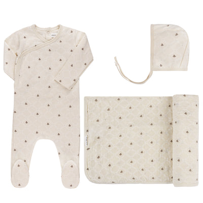 Floral grid ivory/leaf 3 pc set by Ely's & Co