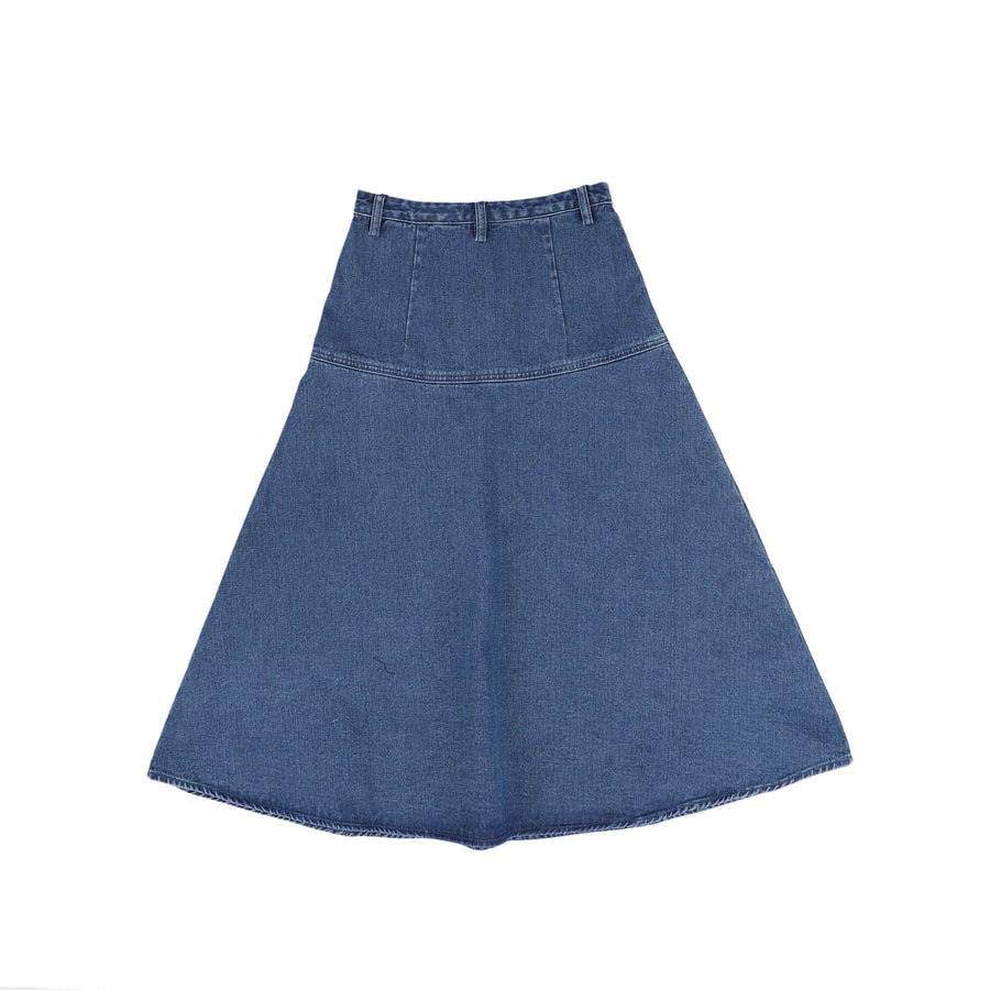 Denim seam fly front midi skirt by Valentina