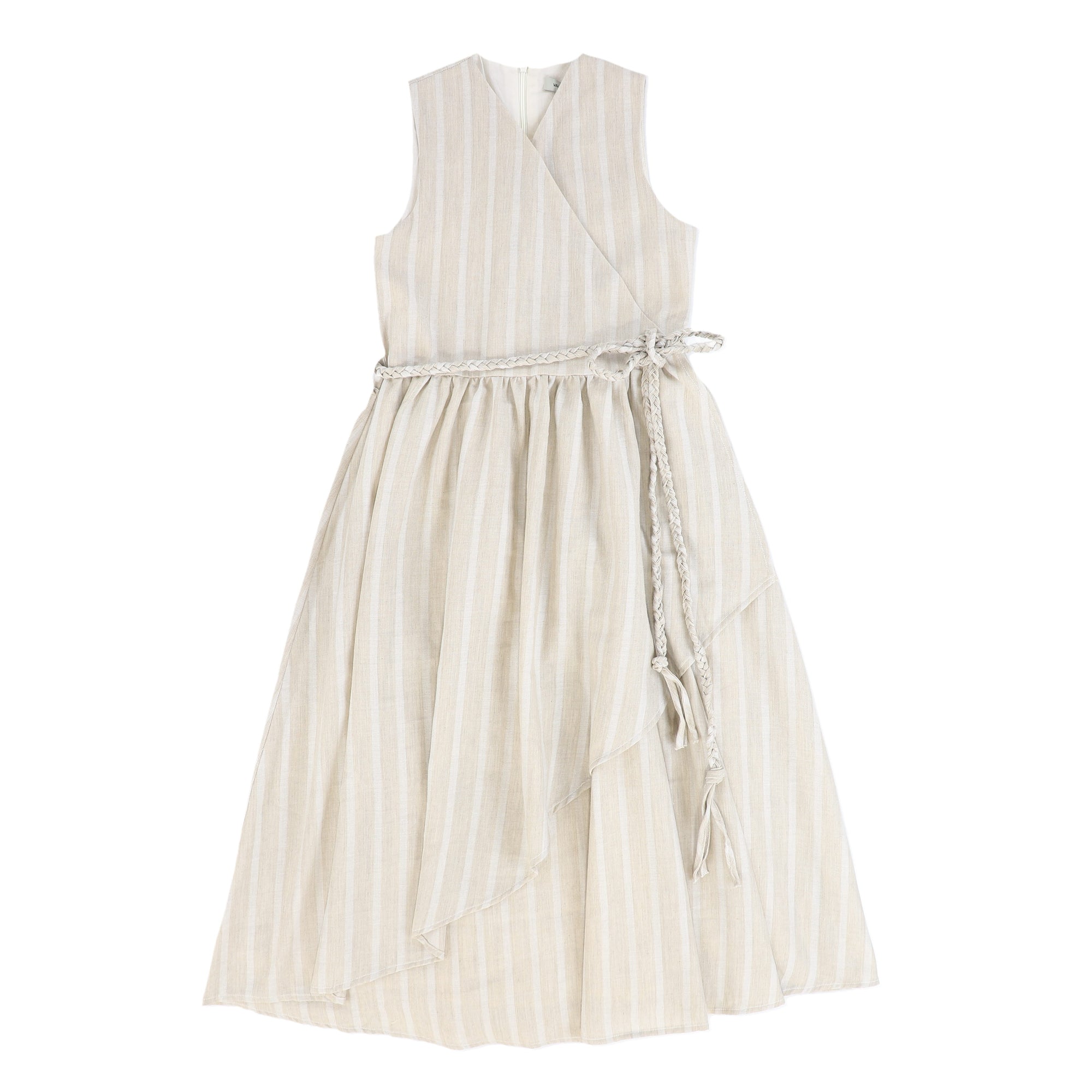 Linen ruffle wrap tan dress by Valentina– Flying Colors