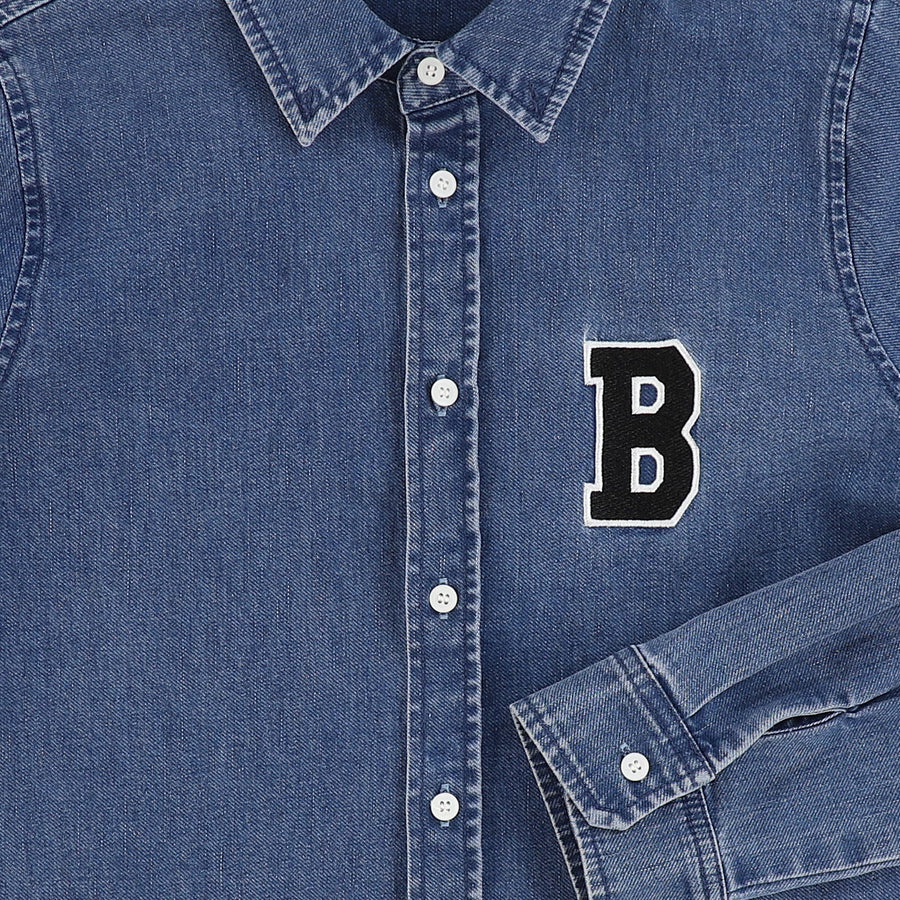 Letter patch denim blouse by Bamboo