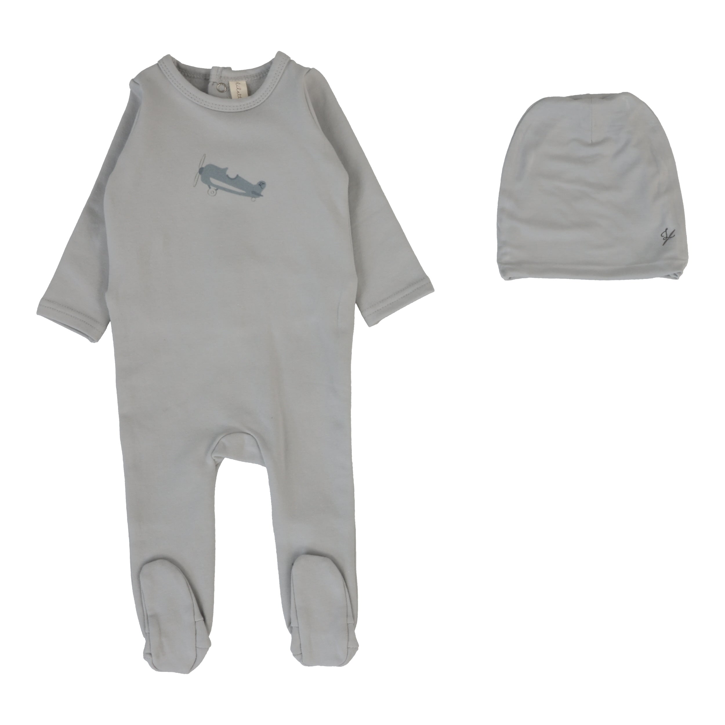 Lilette Graphic plane pale blue footie set