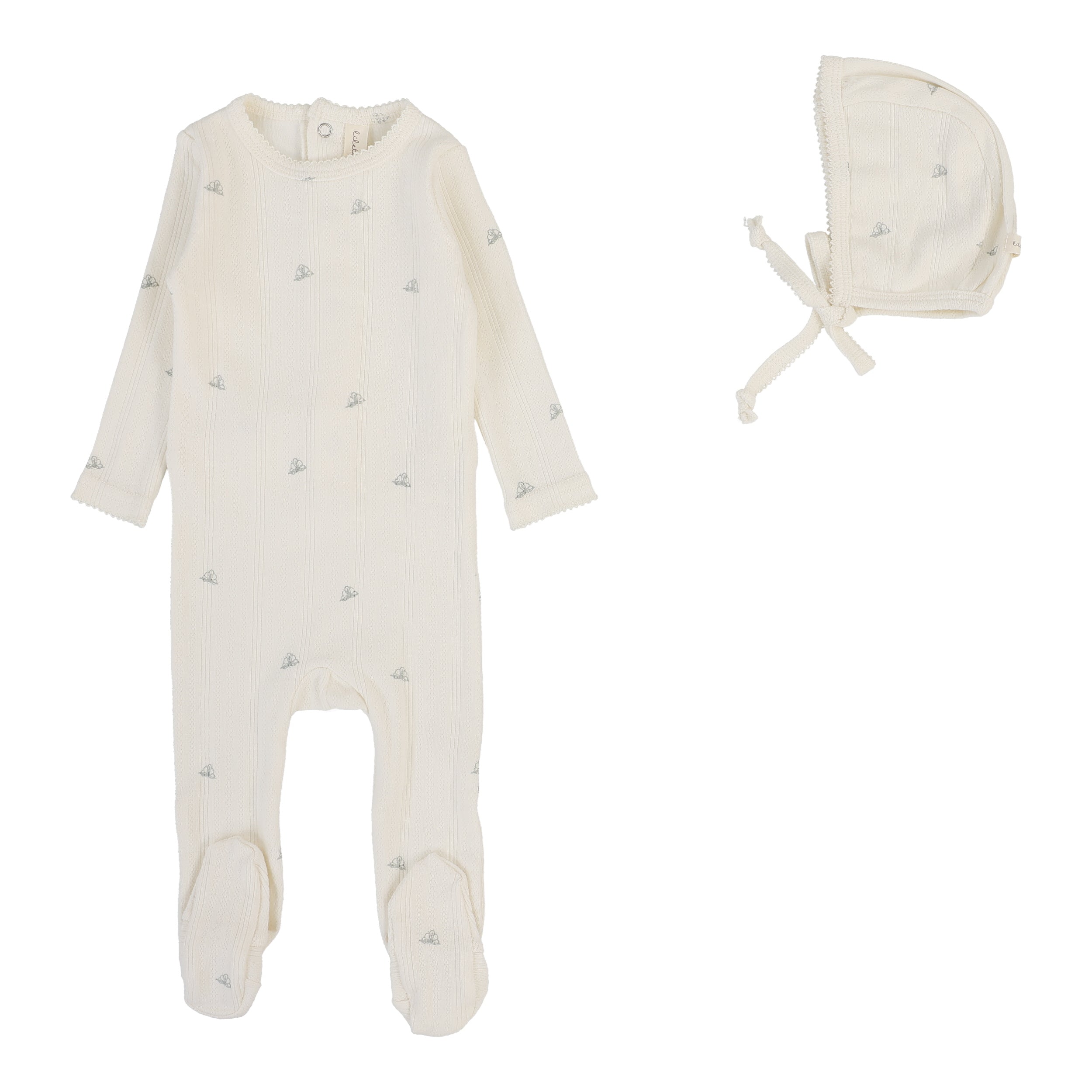 Lilette Printed cream/blue crown footie set