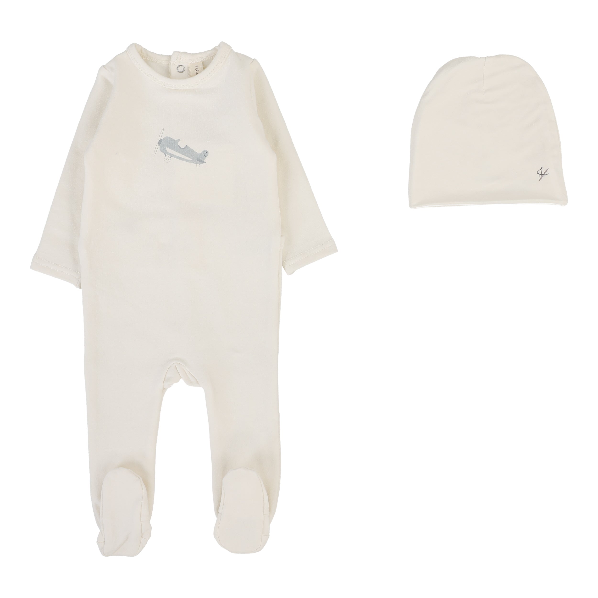 Lilette Graphic plane cream footie set