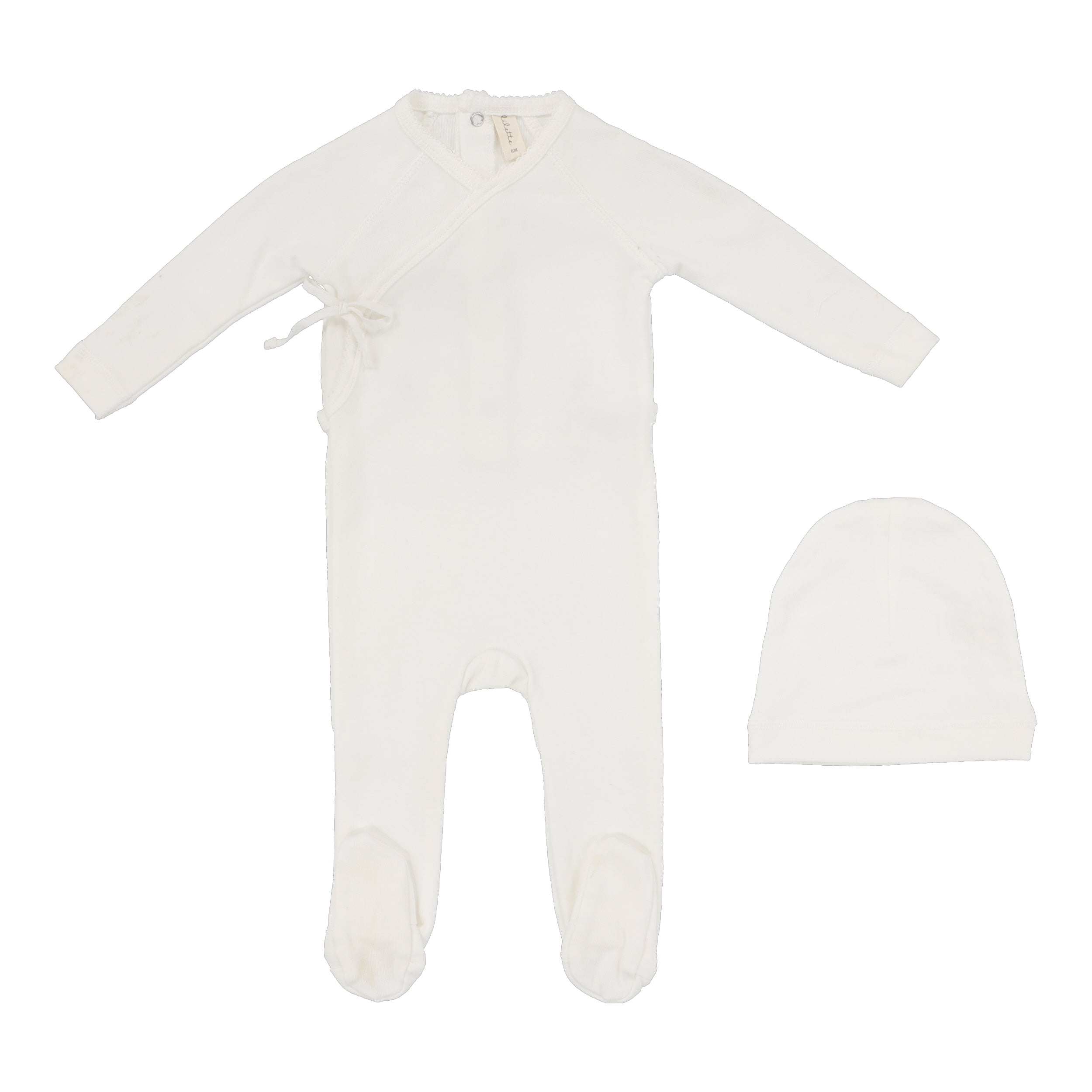 Wrap over winter white footie set by Lilette