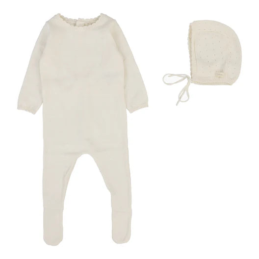 Lilette Dotty knit cream footie set