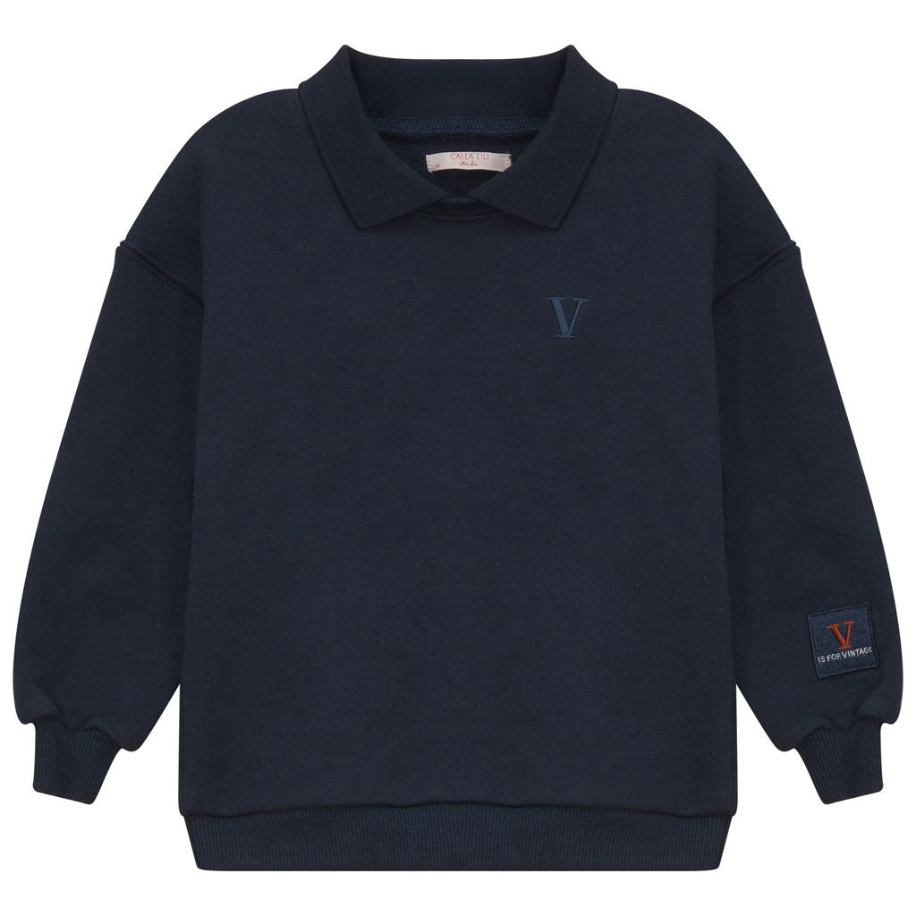 Calla Lili collar navy sweatshirt