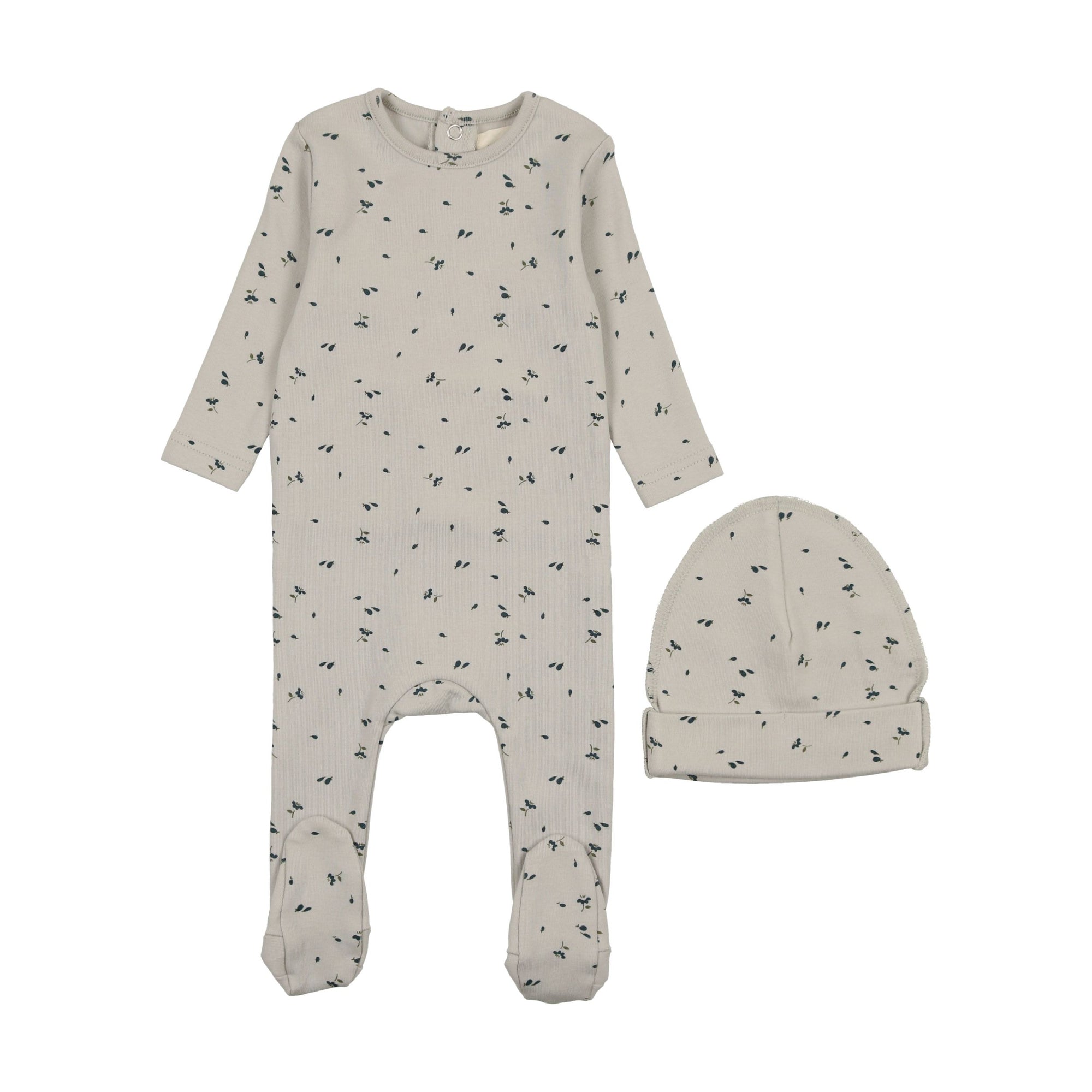 Mema Knits Gingham Footie + Beanie - Powder Blue Mema Knits Gingham Footie + Beanie - Powder Blue