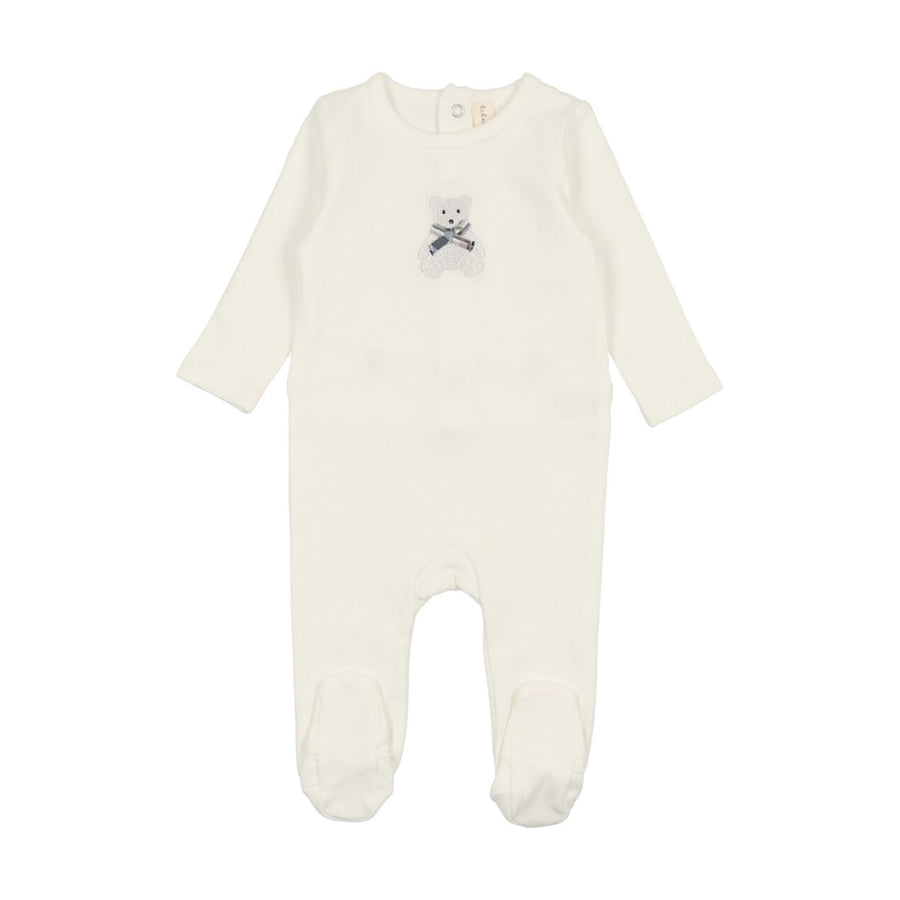 Embroidered white bear footie by Lilette