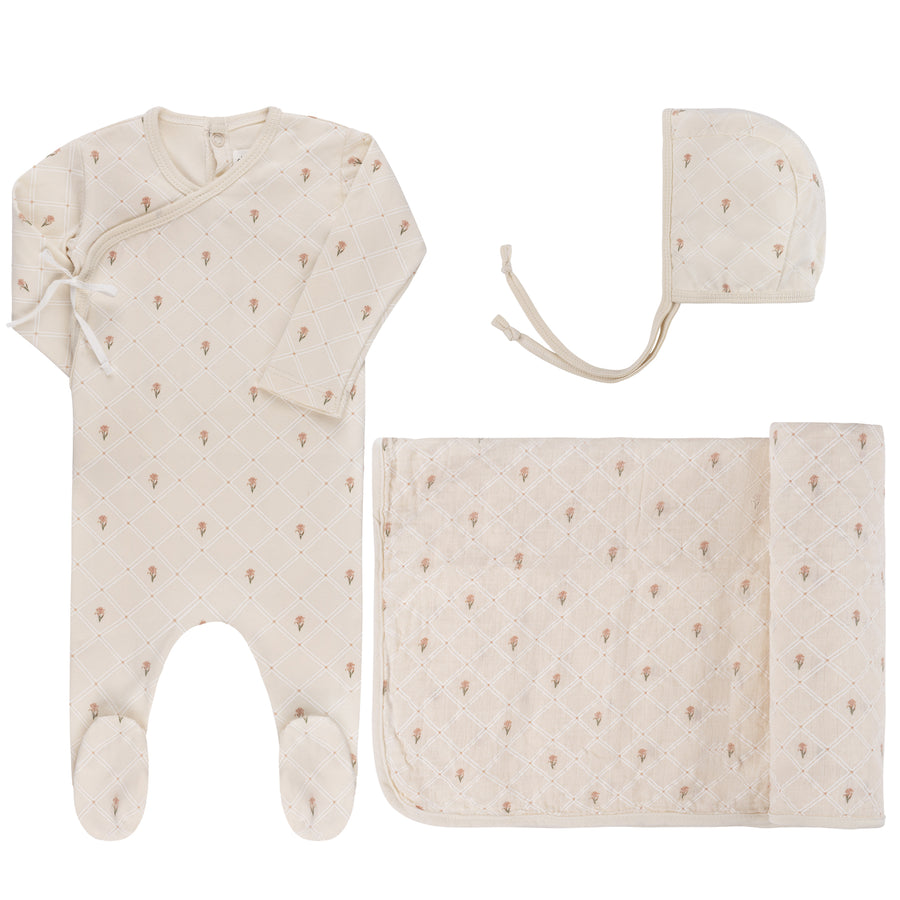 Floral grid ivory/pink 3 pc set by Ely's & Co