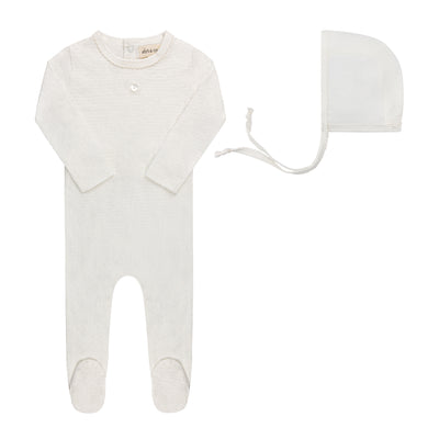 Heart pointelle ivory footie + bonnet by Ely's & Co