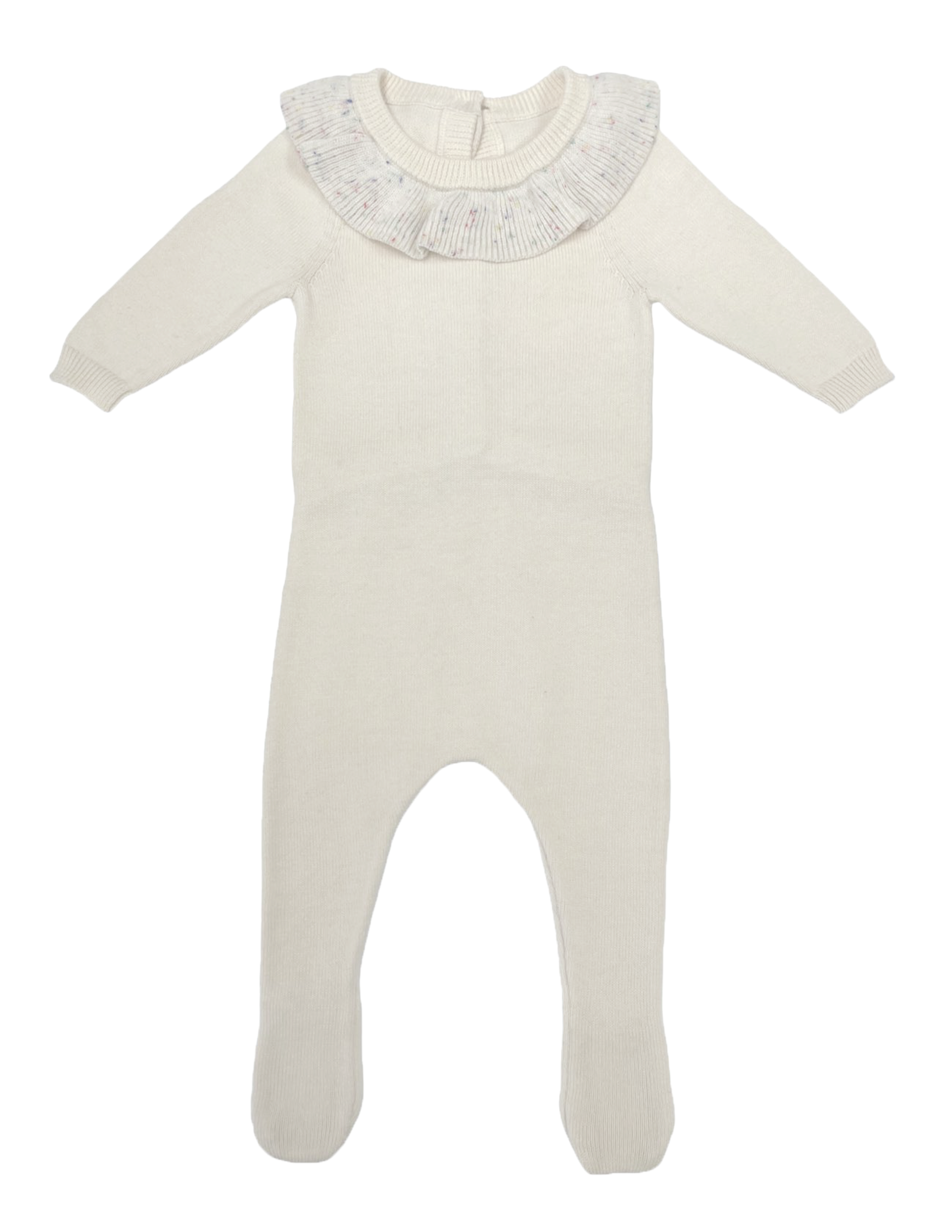 Flecked collar ivory footie + beanie by Noovel