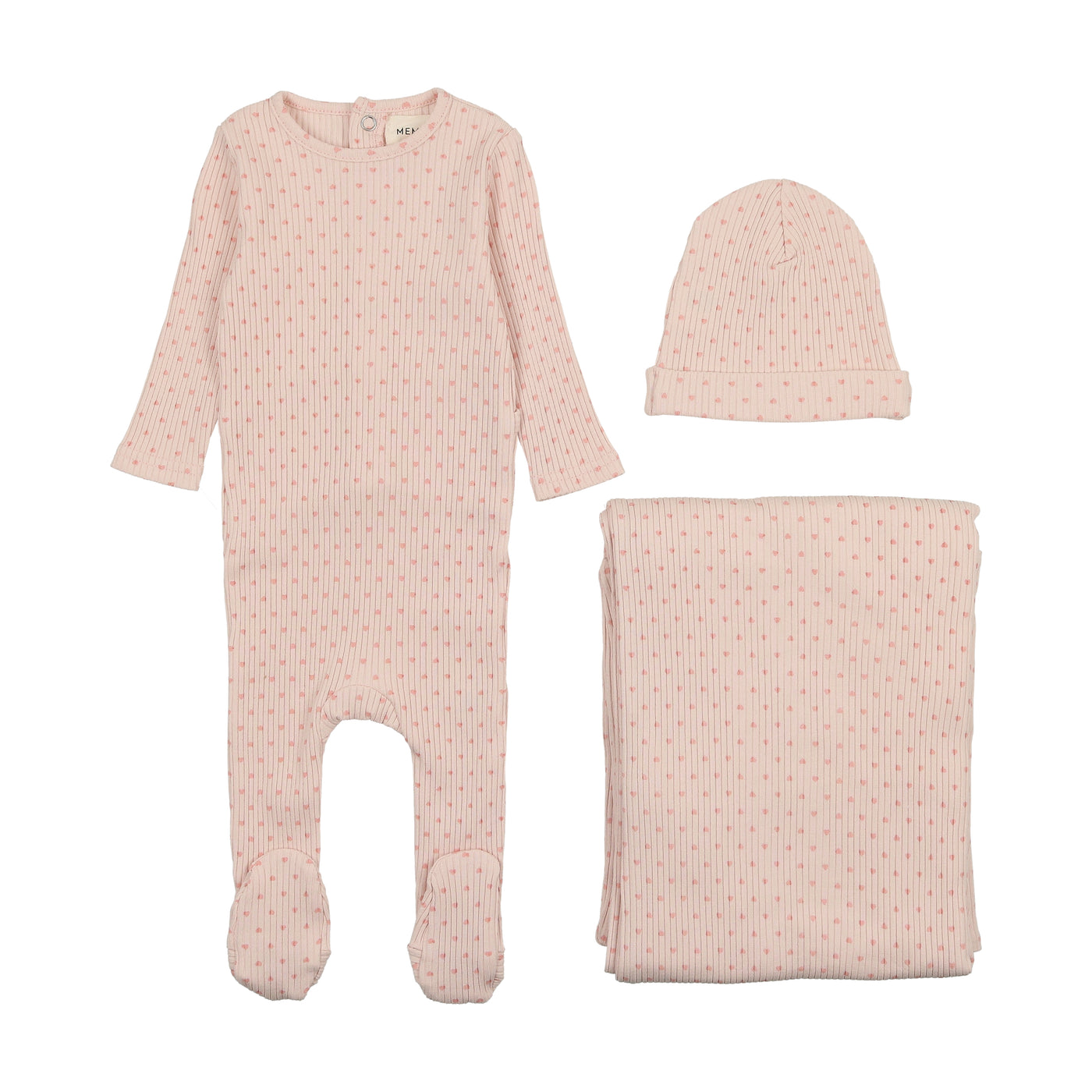 Mema Knits Pink Heart Print 3PC Set - Pink