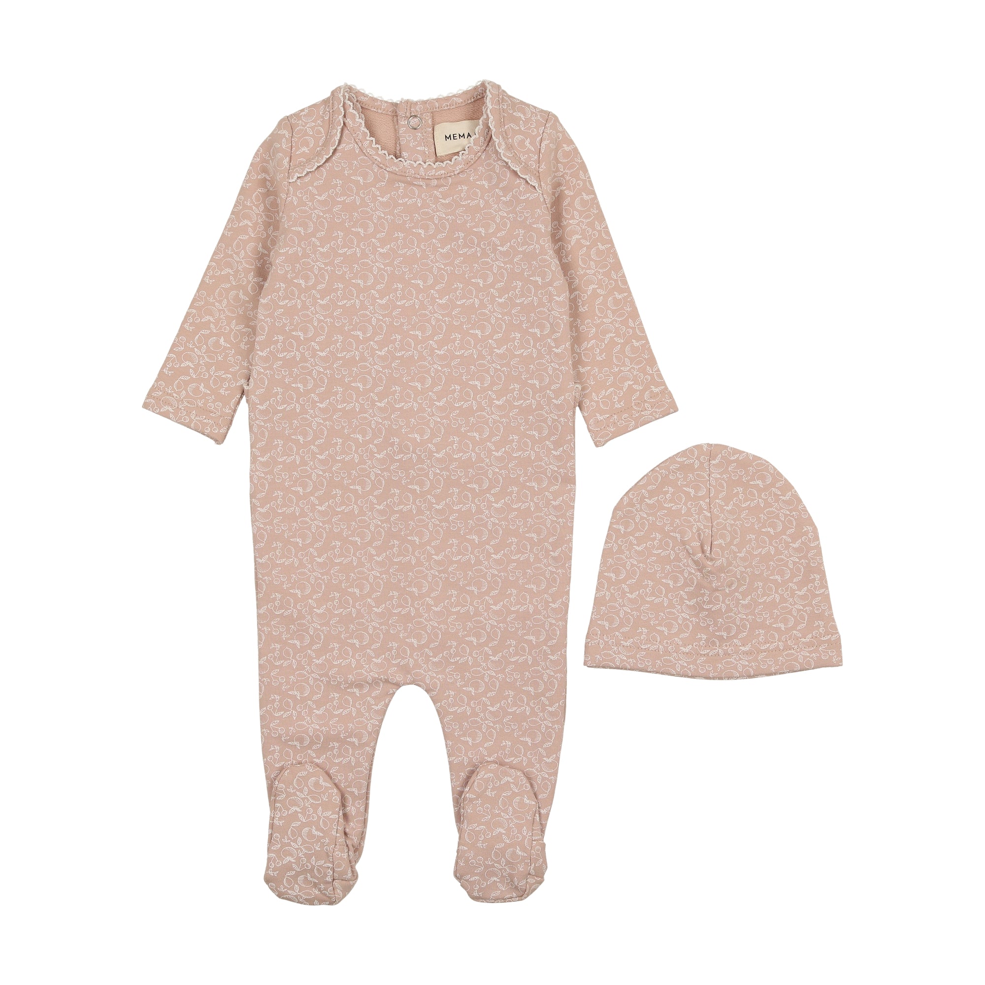 Mema Knits Gingham Footie + Beanie - Pale Pink Mema Knits Gingham Footie + Beanie - Pale Pink