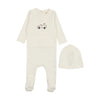 Car print winter white footie + beanie by Mema Knits