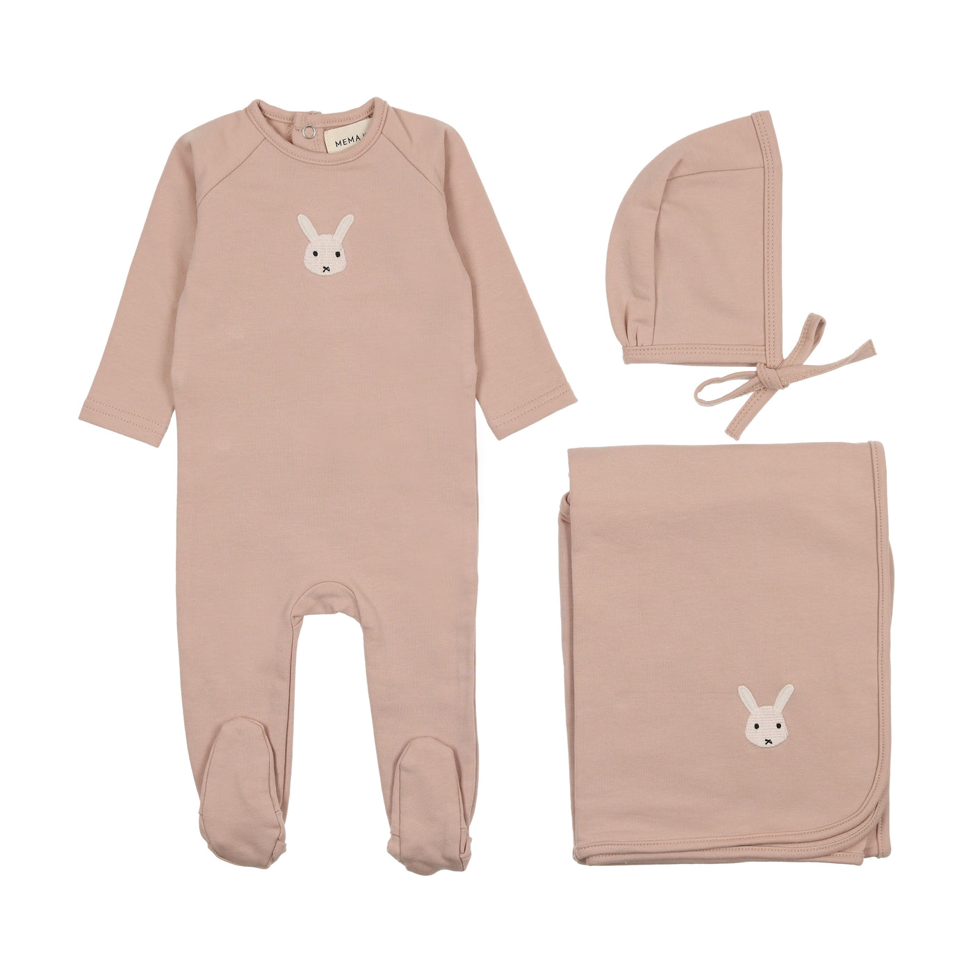 Mema Knits Pink Heart Print 3PC Set - Pink
