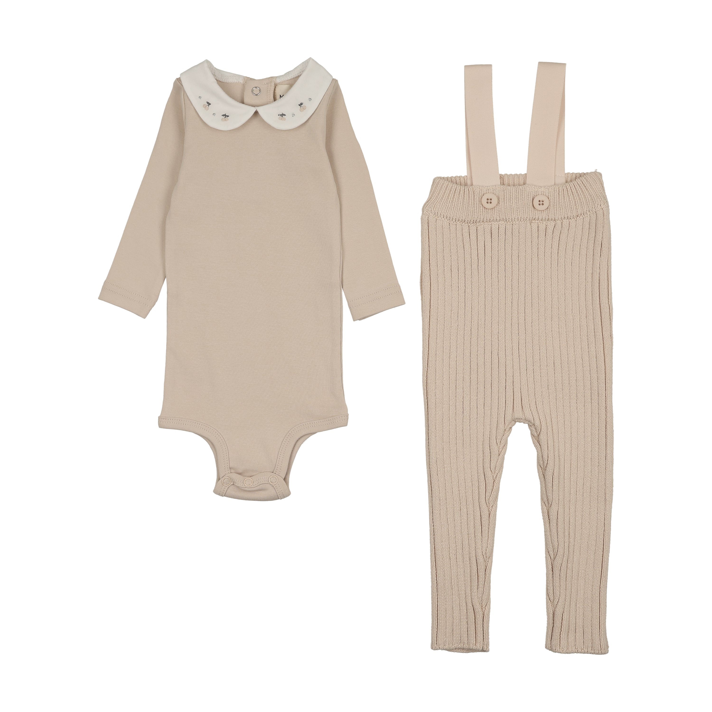 Mema Knits Embroidered collar sand onesie & overall - Flying Colors