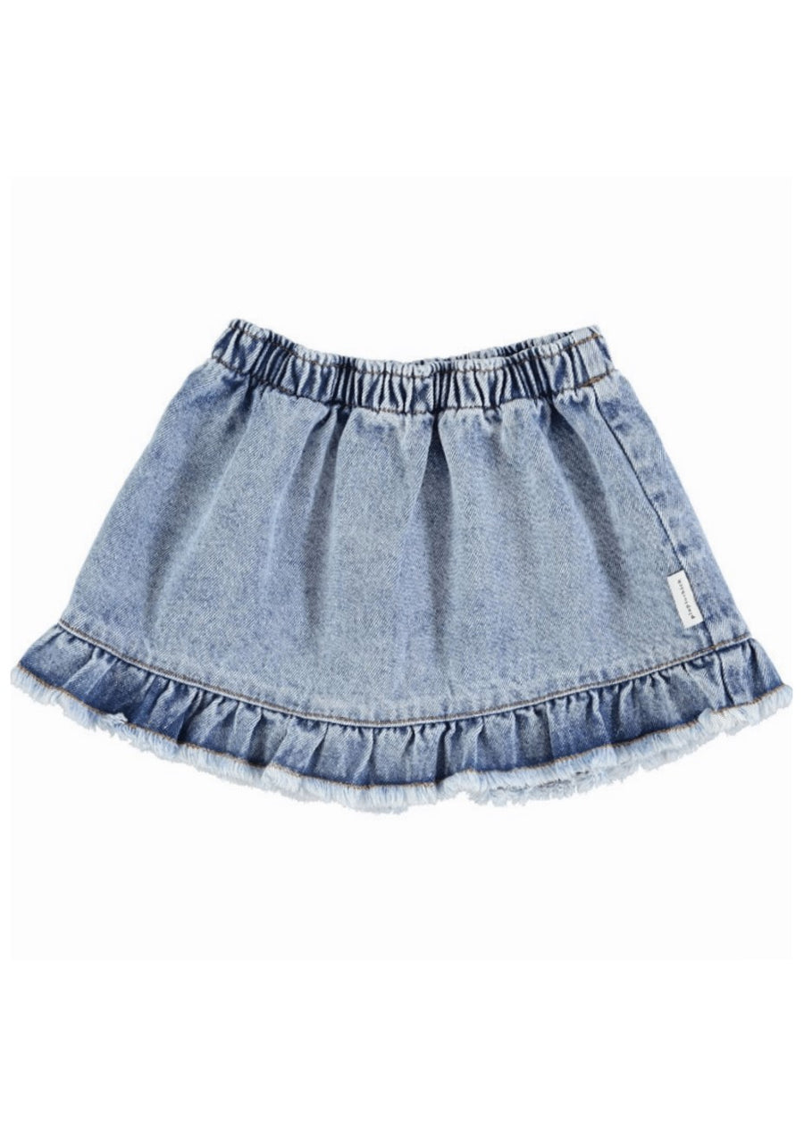 Light blue denim ruffle skirt by Piupiuchick