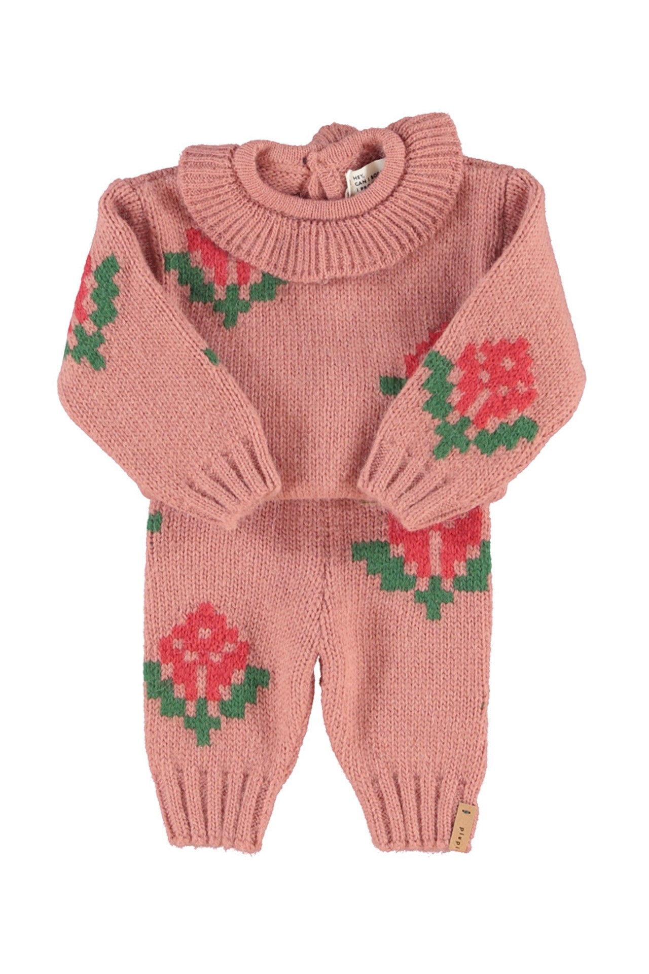 Piupiuchick Jacquard flowers knit sweater set