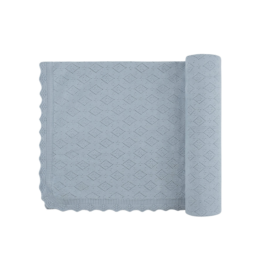 Pointelle knit blue blanket by Ely's & Co