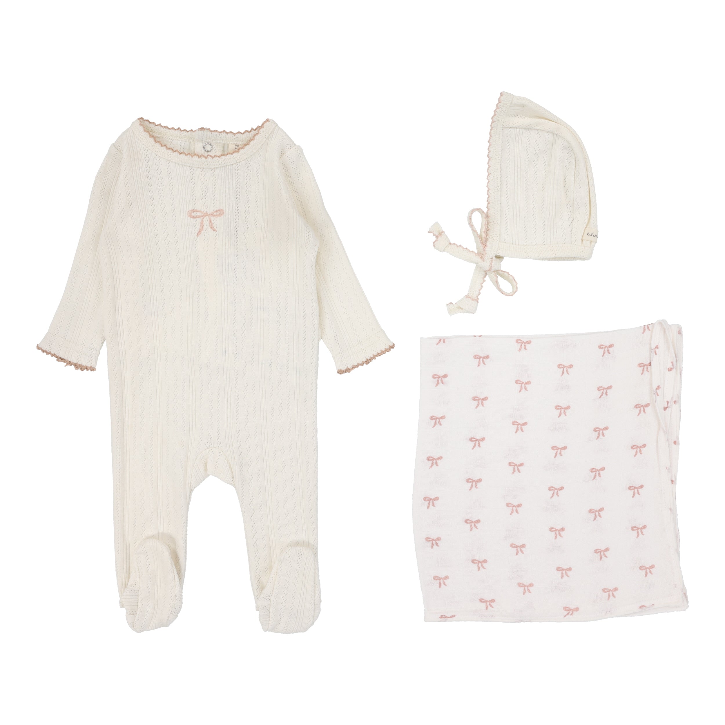 Lilette Graphic cream/pink bow layette set