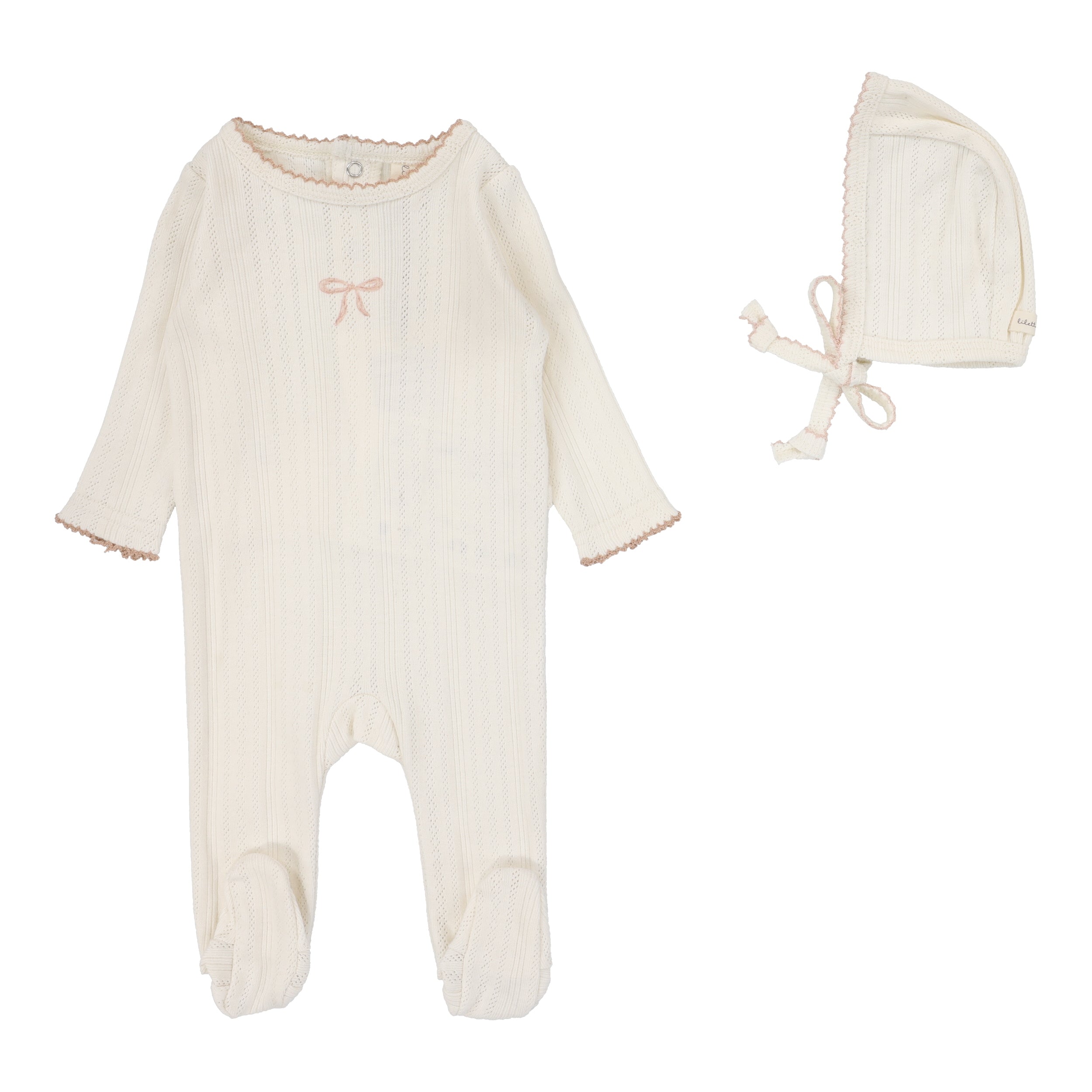 Lilette Graphic cream/pink bow footie set