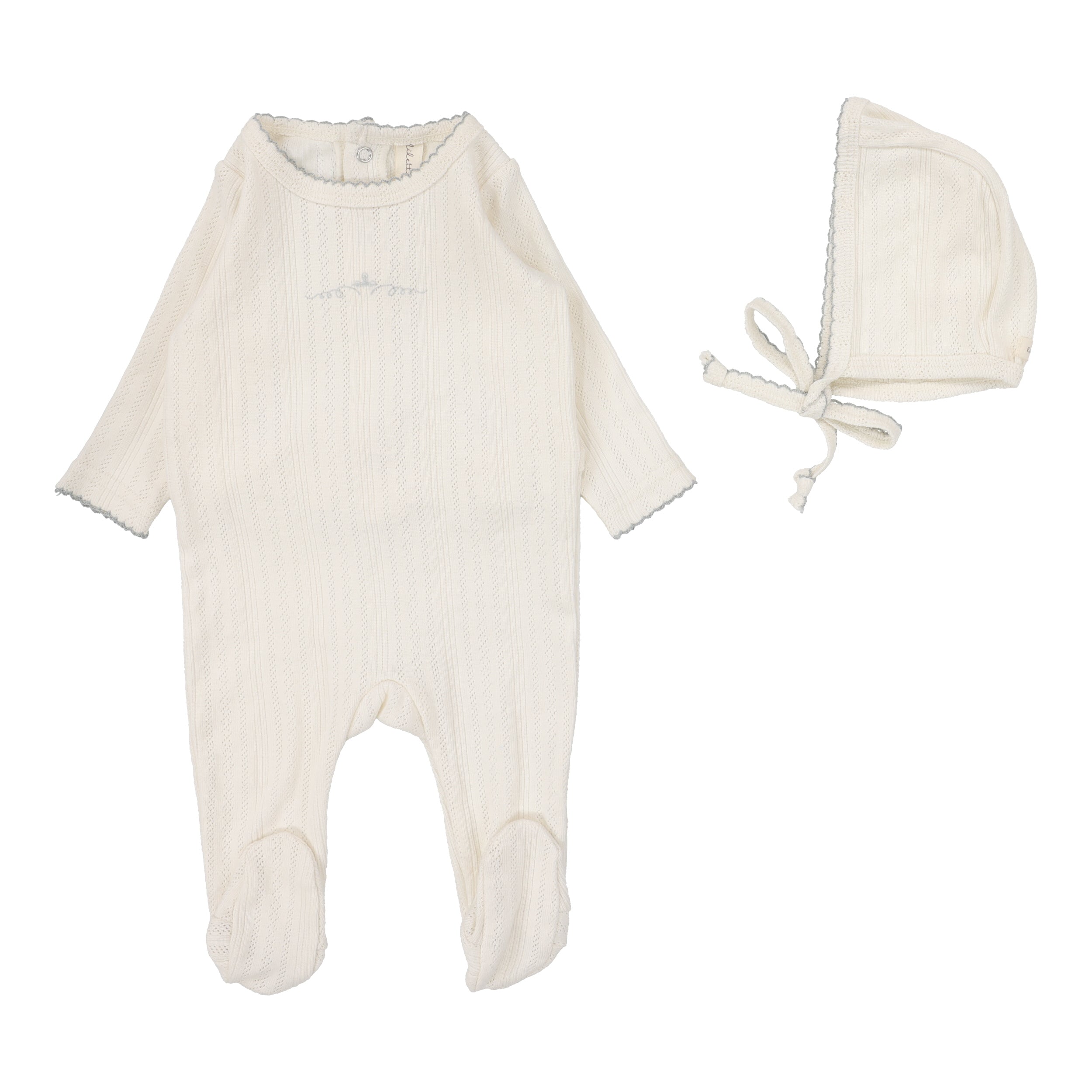Lilette Graphic cream/blue crown footie set