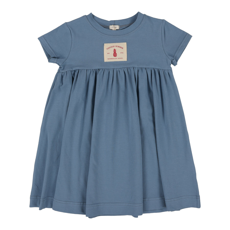 Patch blue short sleeve dress by Lil Leggs