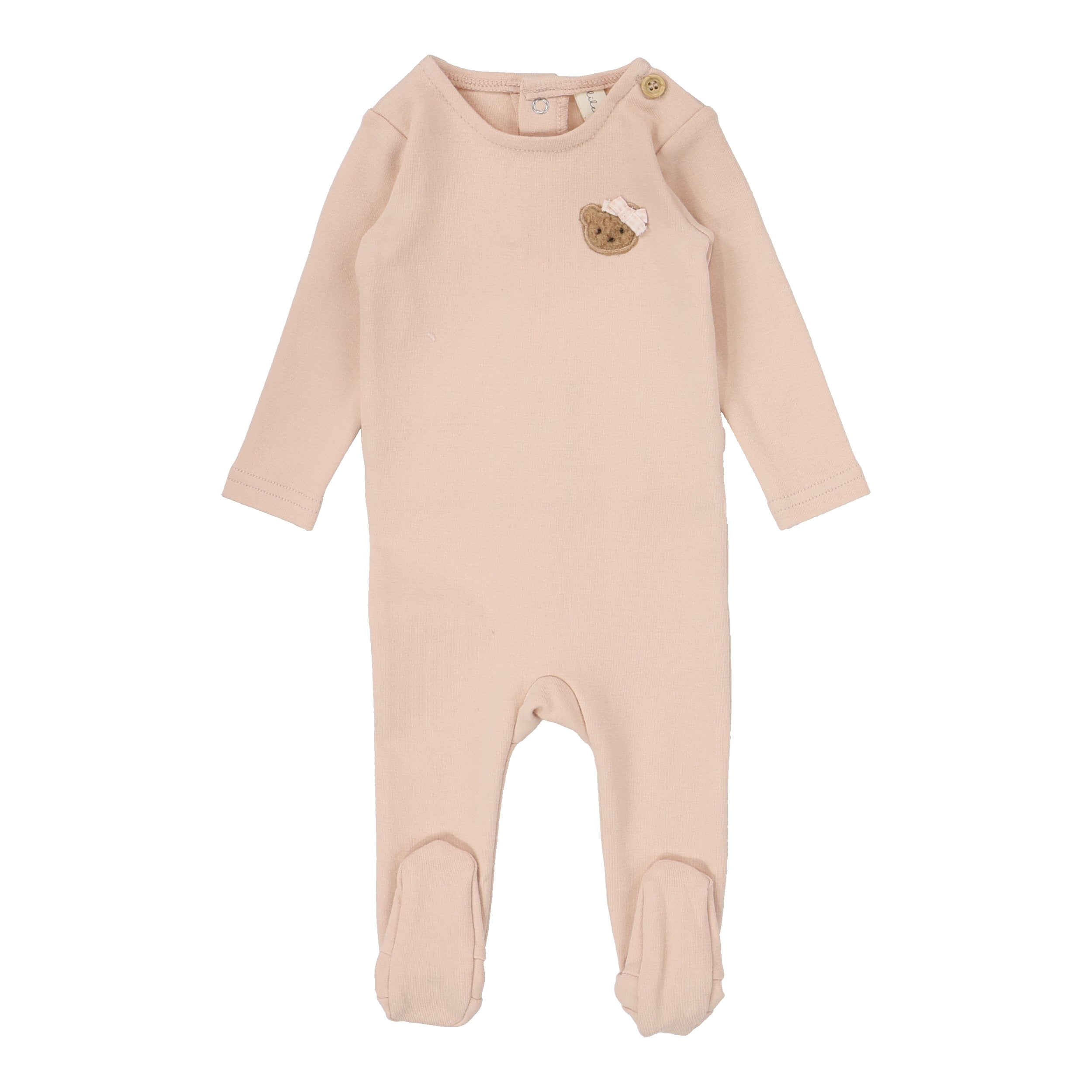 Lilette Bear applique dusty pink footie