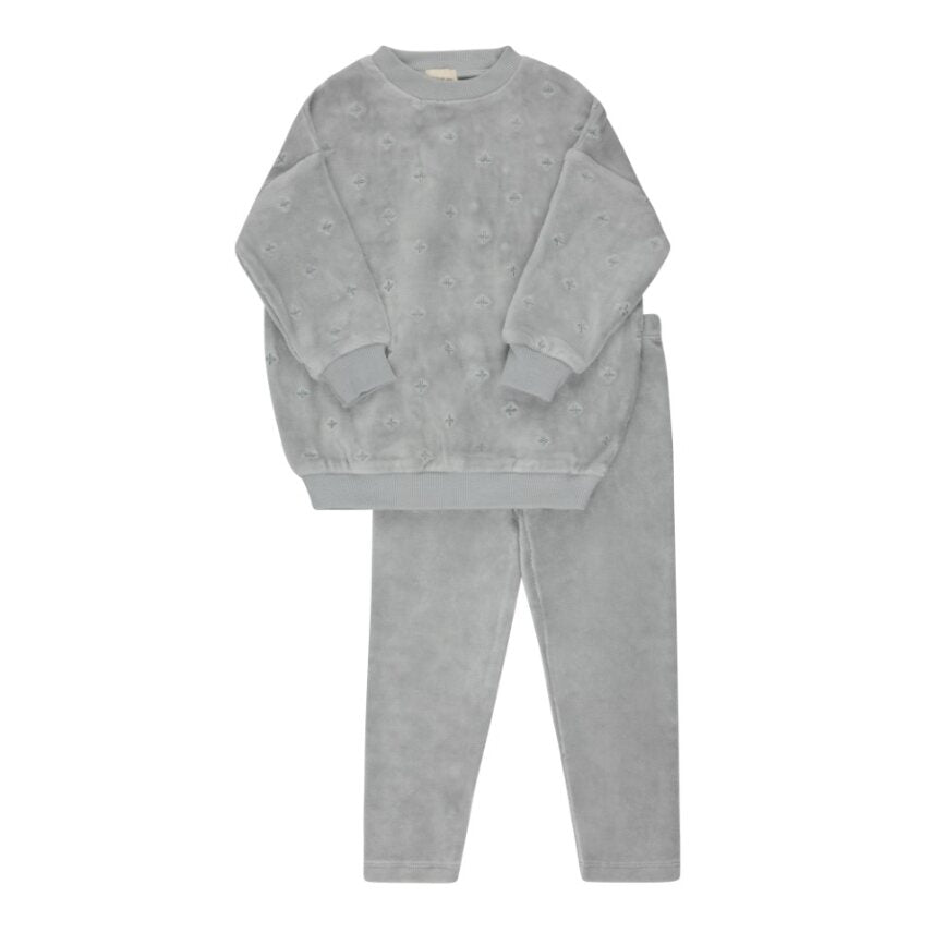 Ely's & Co Embroidered floral blue velour lounge set